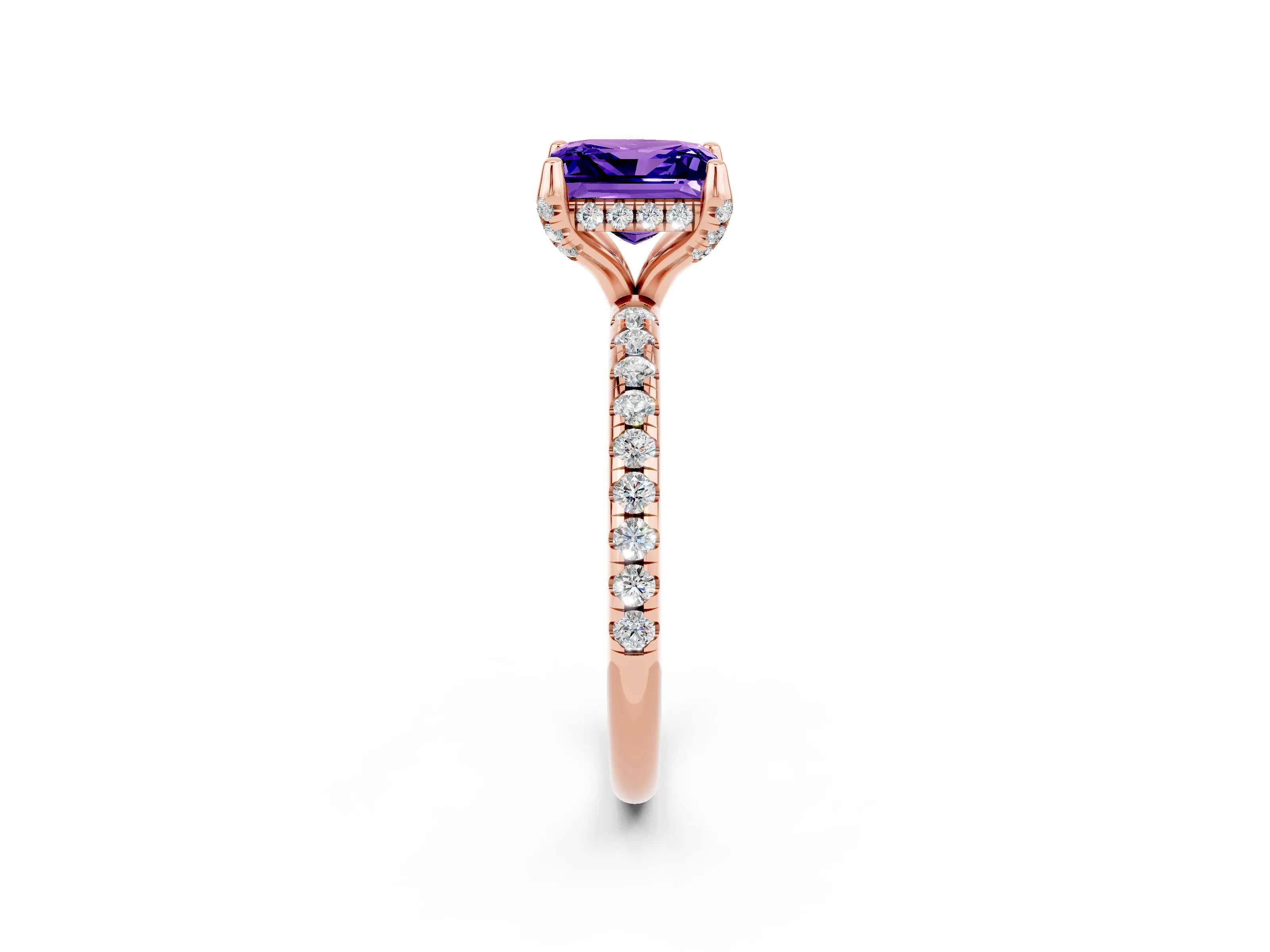 Rose gold Princess Cut Diamond Solitaire Ring with Four-Prong Setting and Pavé Band_2