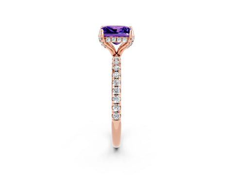 Rose gold Princess Cut Diamond Solitaire Ring with Four-Prong Setting and Pavé Band_2