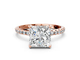 Rose gold Princess Cut Diamond Solitaire Ring with Four-Prong Setting and Pavé Band_3