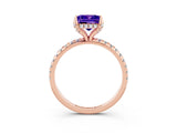 Rose gold Princess Cut Diamond Solitaire Ring with Four-Prong Setting and Pavé Band_3