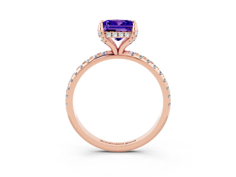 Rose gold Princess Cut Diamond Solitaire Ring with Four-Prong Setting and Pavé Band_3