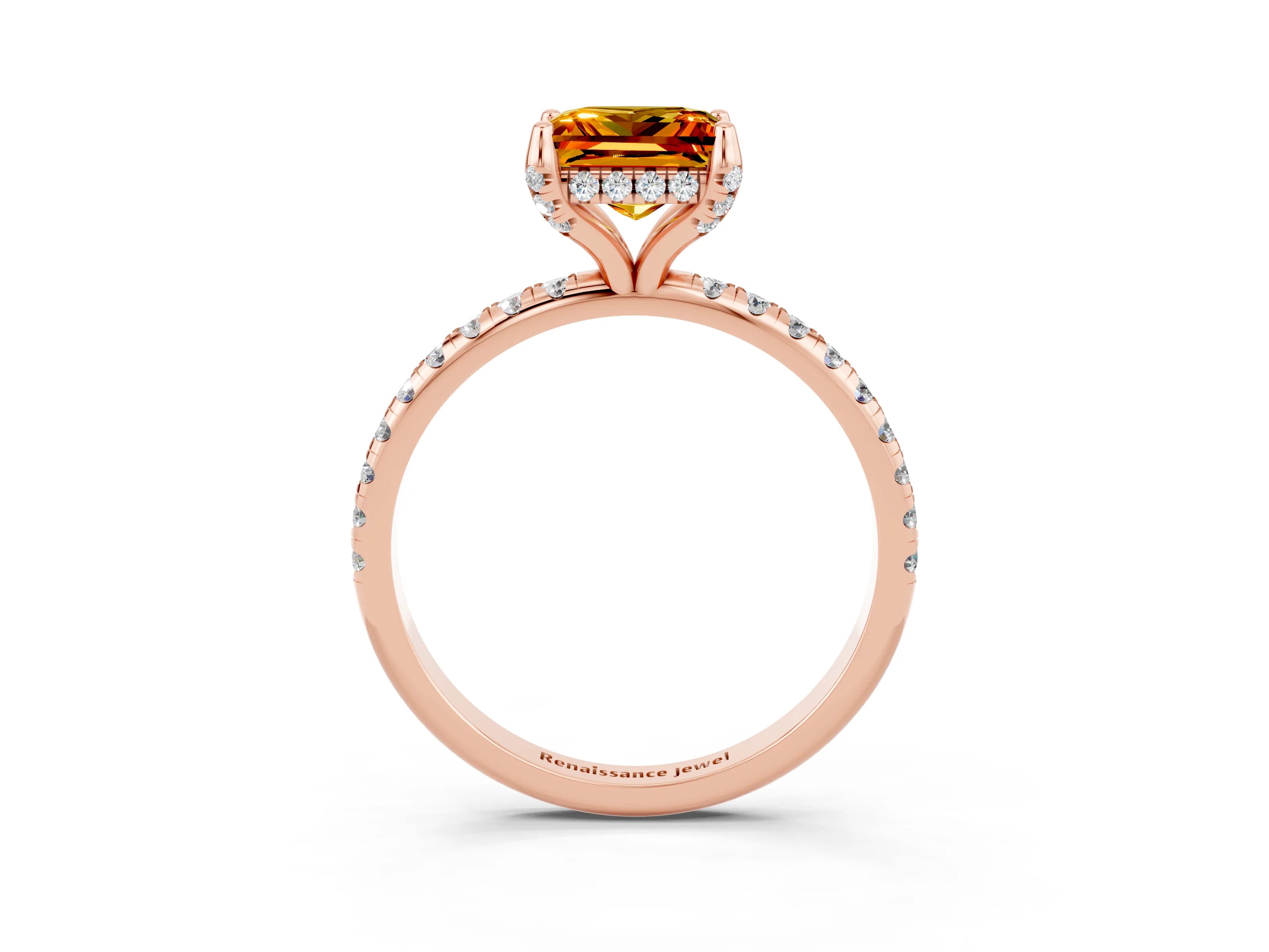 Rose gold Princess Cut Diamond Solitaire Ring with Four-Prong Setting and Pavé Band_3