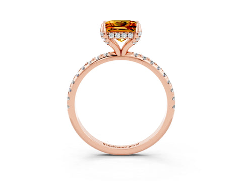 Rose gold Princess Cut Diamond Solitaire Ring with Four-Prong Setting and Pavé Band_3