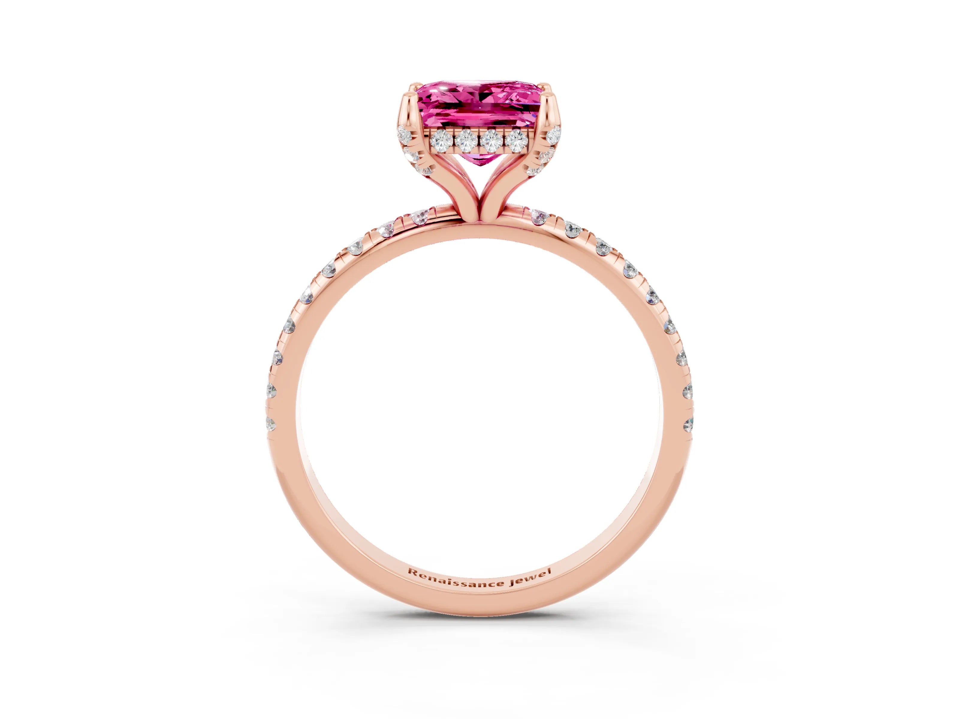 Rose gold Princess Cut Diamond Solitaire Ring with Four-Prong Setting and Pavé Band_3