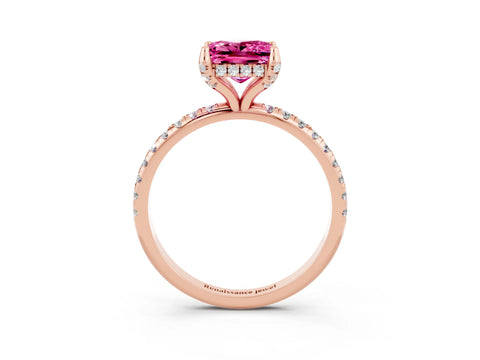 Rose gold Princess Cut Diamond Solitaire Ring with Four-Prong Setting and Pavé Band_3