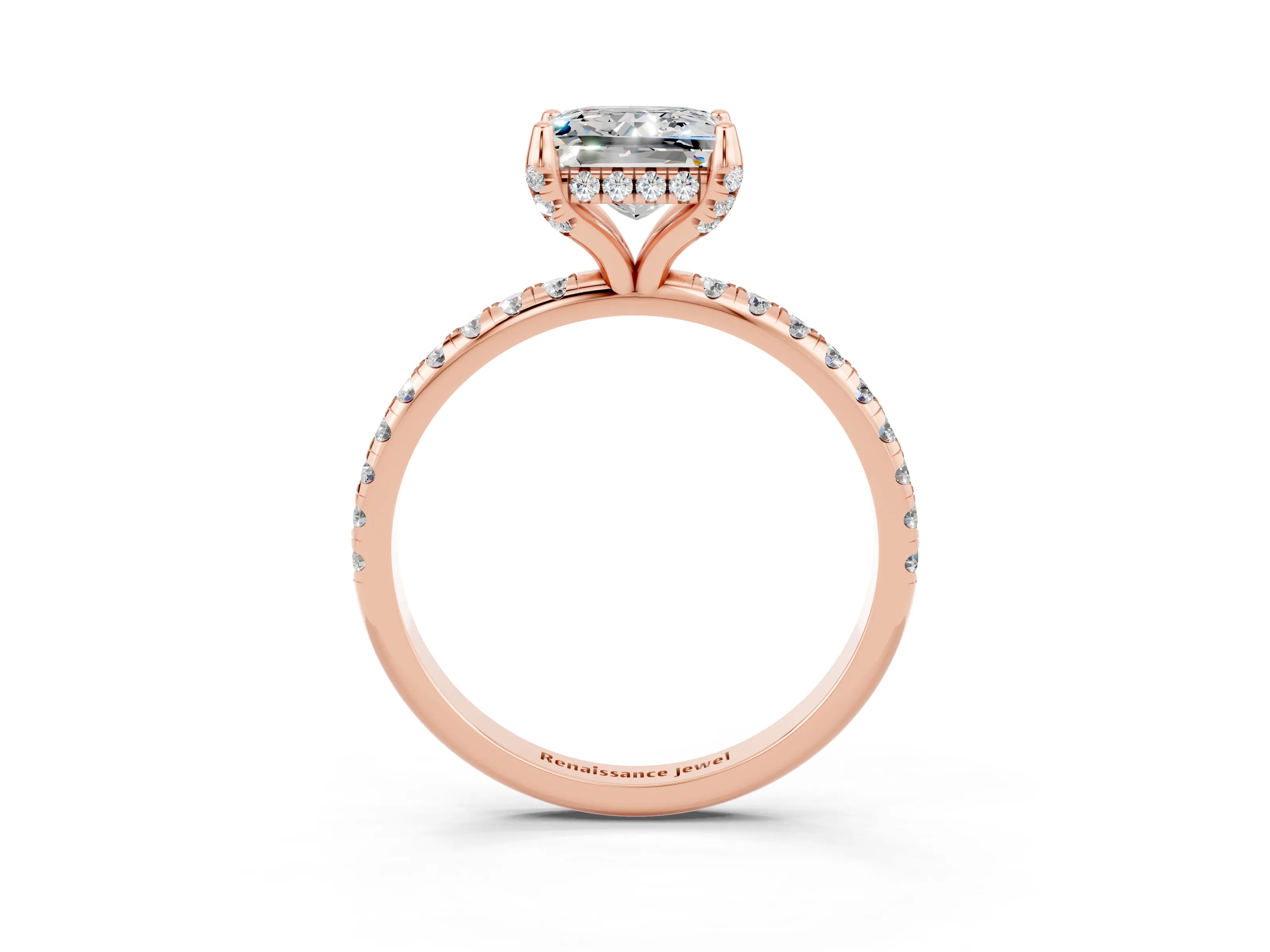 Rose gold Princess Cut Diamond Solitaire Ring with Four-Prong Setting and Pavé Band_3