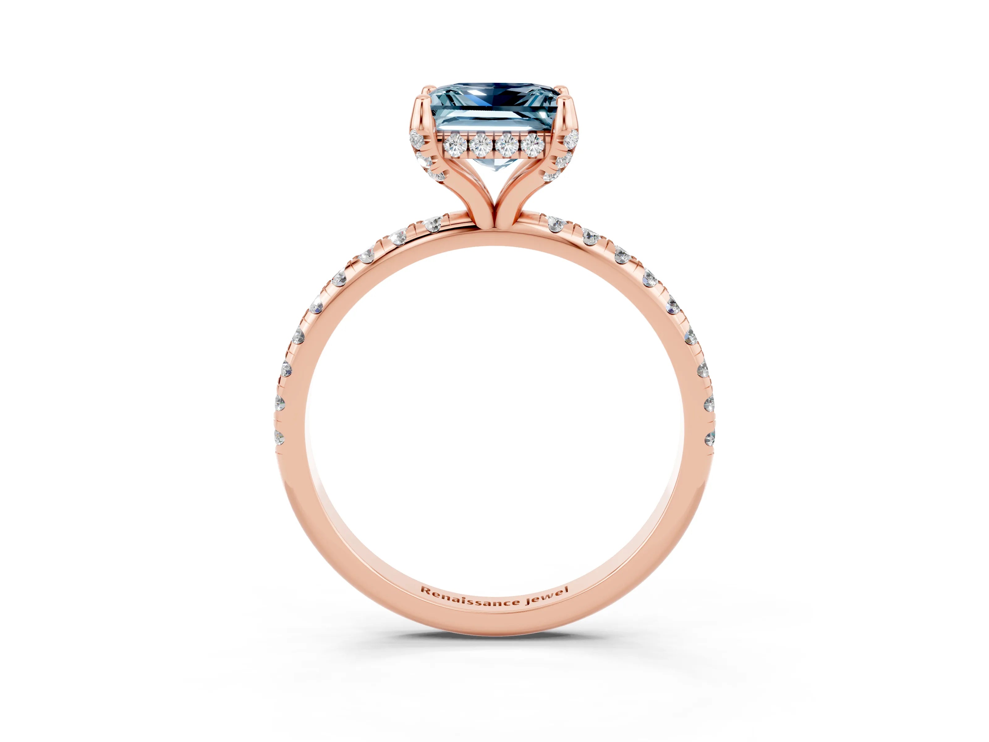 Rose gold Princess Cut Diamond Solitaire Ring with Four-Prong Setting and Pavé Band_3