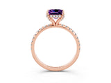 Rose gold Princess Cut Diamond Solitaire Ring with Four-Prong Setting and Pavé Band_3
