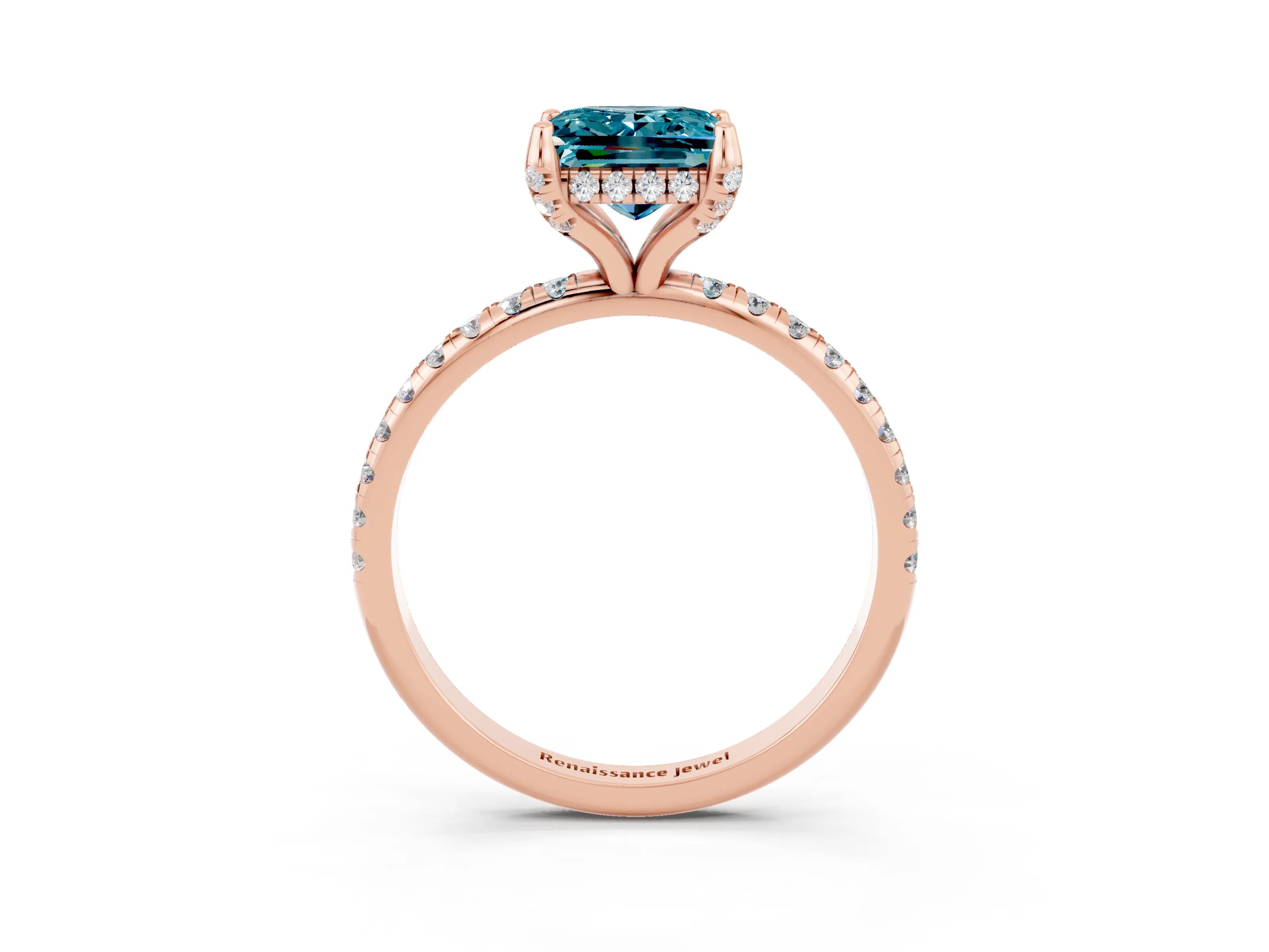 Rose gold Princess Cut Diamond Solitaire Ring with Four-Prong Setting and Pavé Band_3