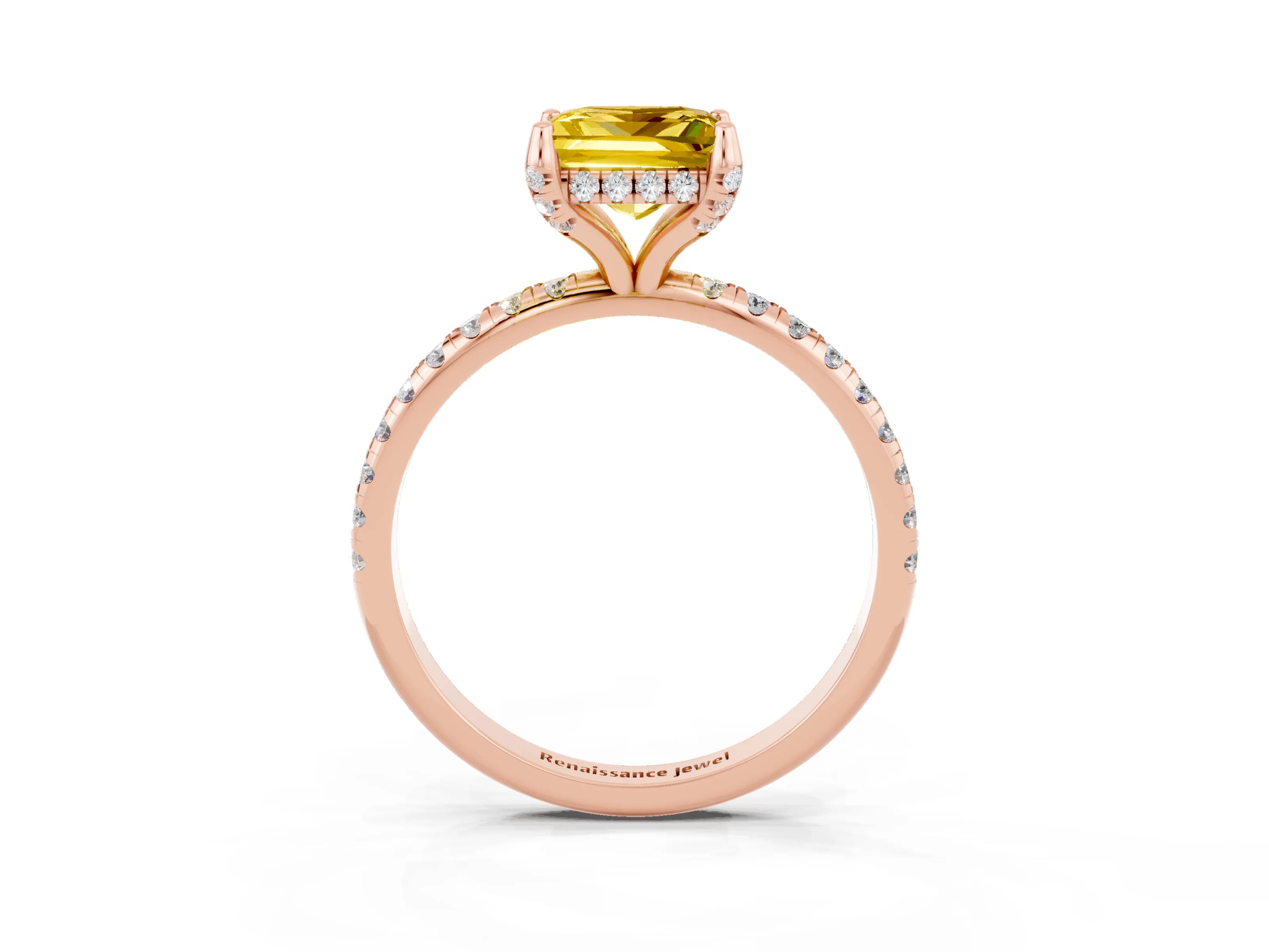 Rose gold Princess Cut Diamond Solitaire Ring with Four-Prong Setting and Pavé Band_3