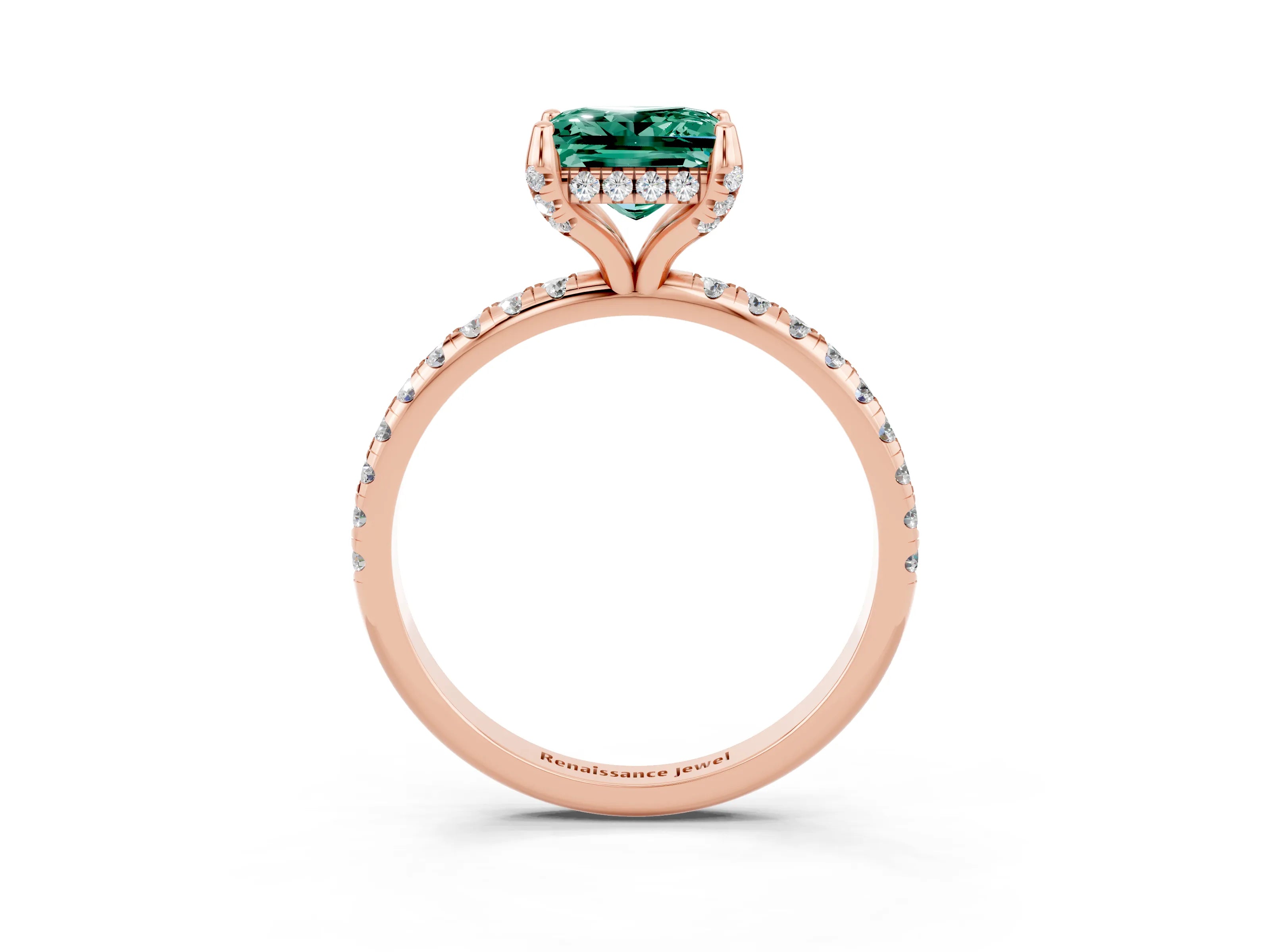 Rose gold Princess Cut Diamond Solitaire Ring with Four-Prong Setting and Pavé Band_3