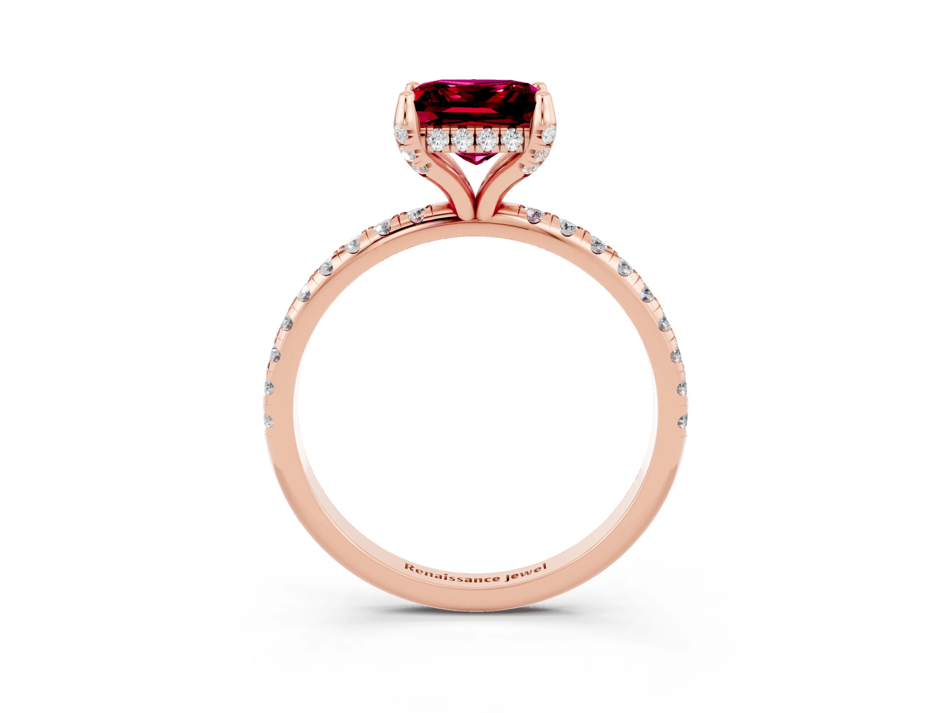 Rose gold Princess Cut Diamond Solitaire Ring with Four-Prong Setting and Pavé Band_3
