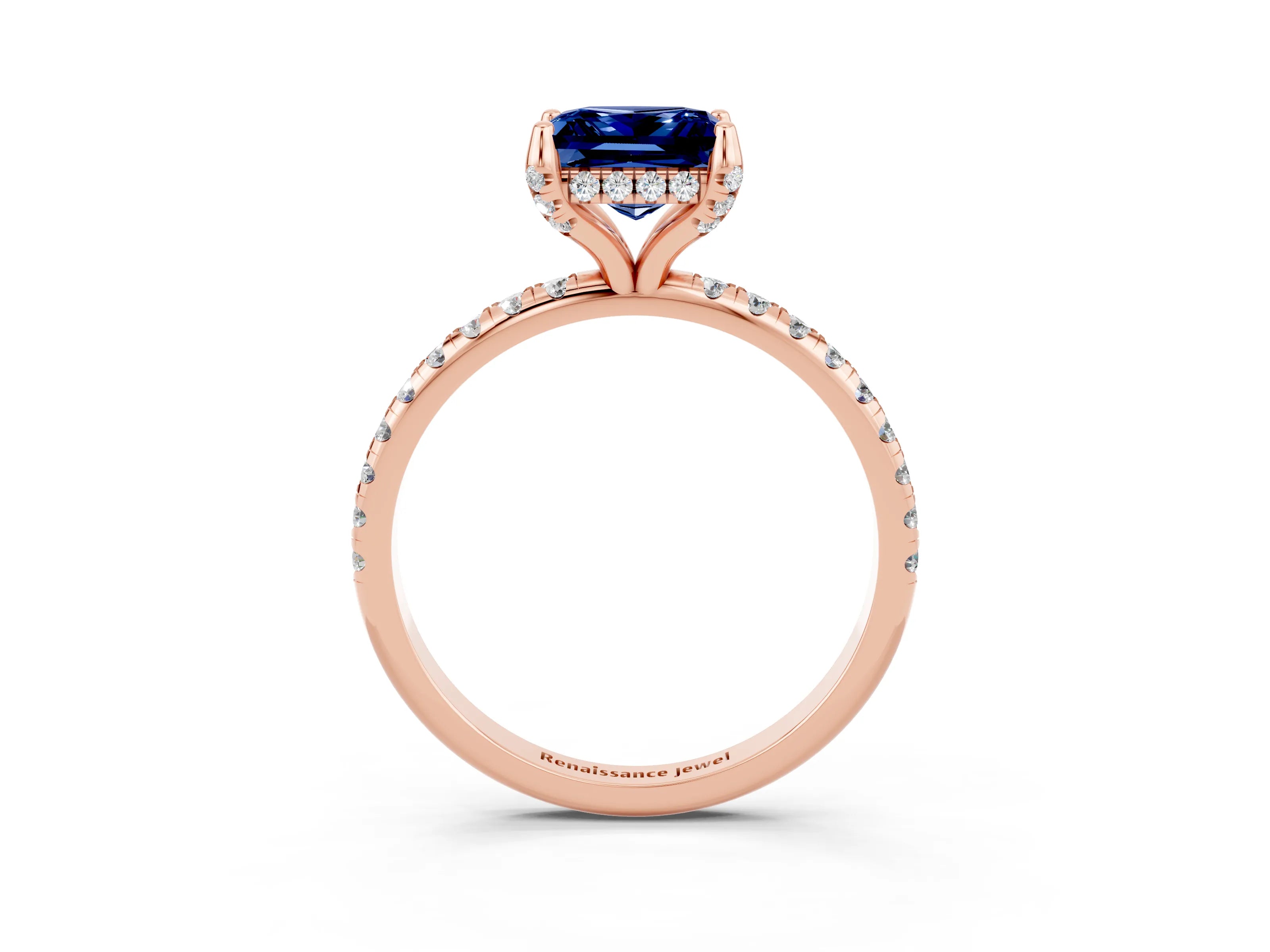 Rose gold Princess Cut Diamond Solitaire Ring with Four-Prong Setting and Pavé Band_3