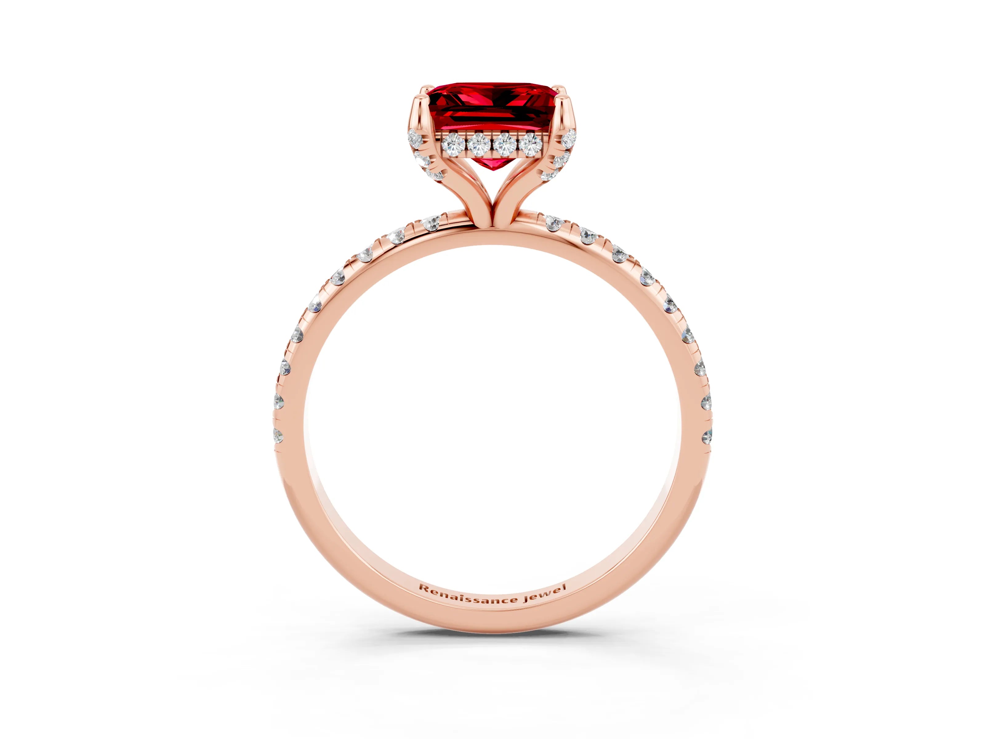 Rose gold Princess Cut Diamond Solitaire Ring with Four-Prong Setting and Pavé Band_3