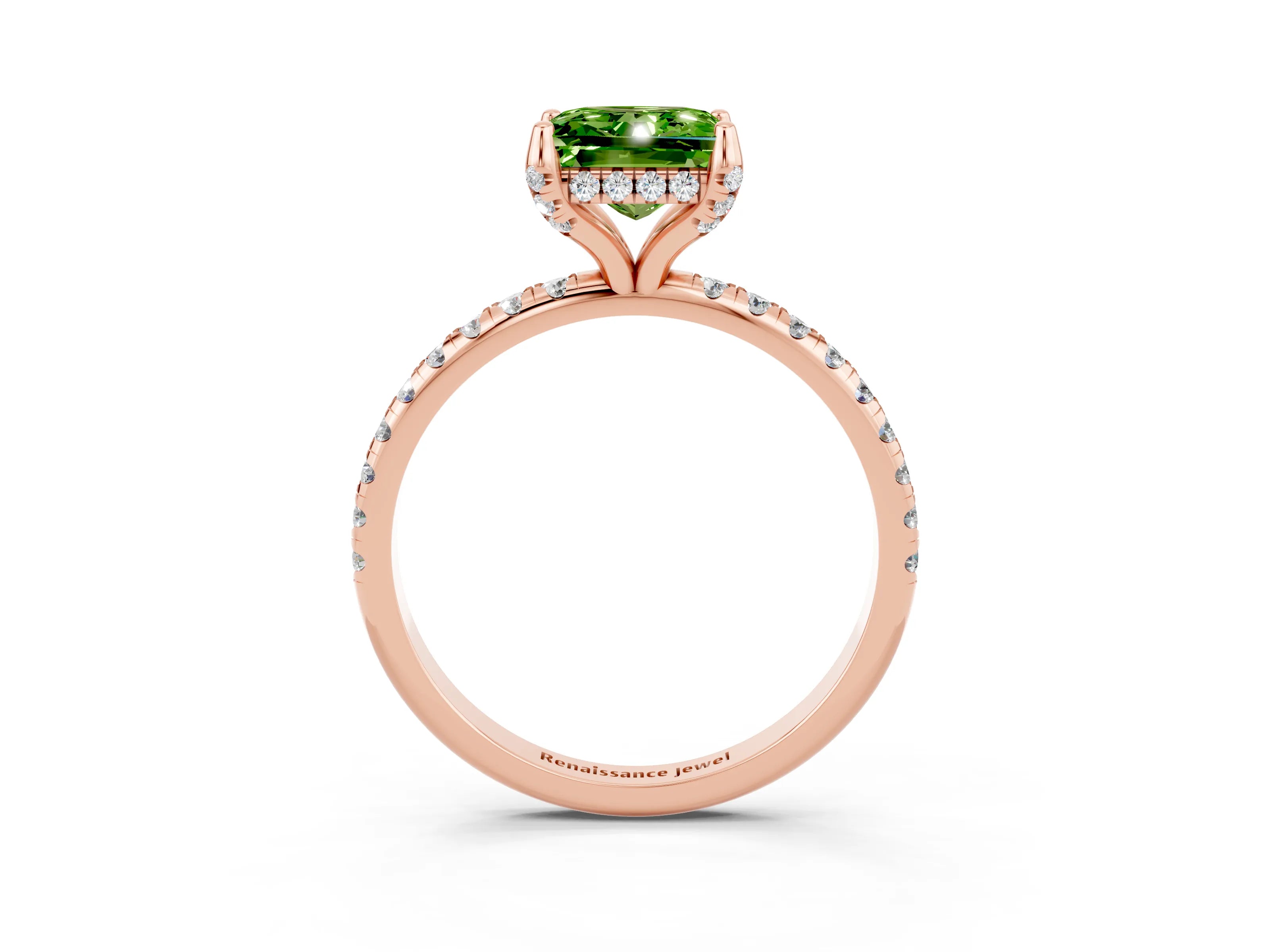 Rose gold Princess Cut Diamond Solitaire Ring with Four-Prong Setting and Pavé Band_3