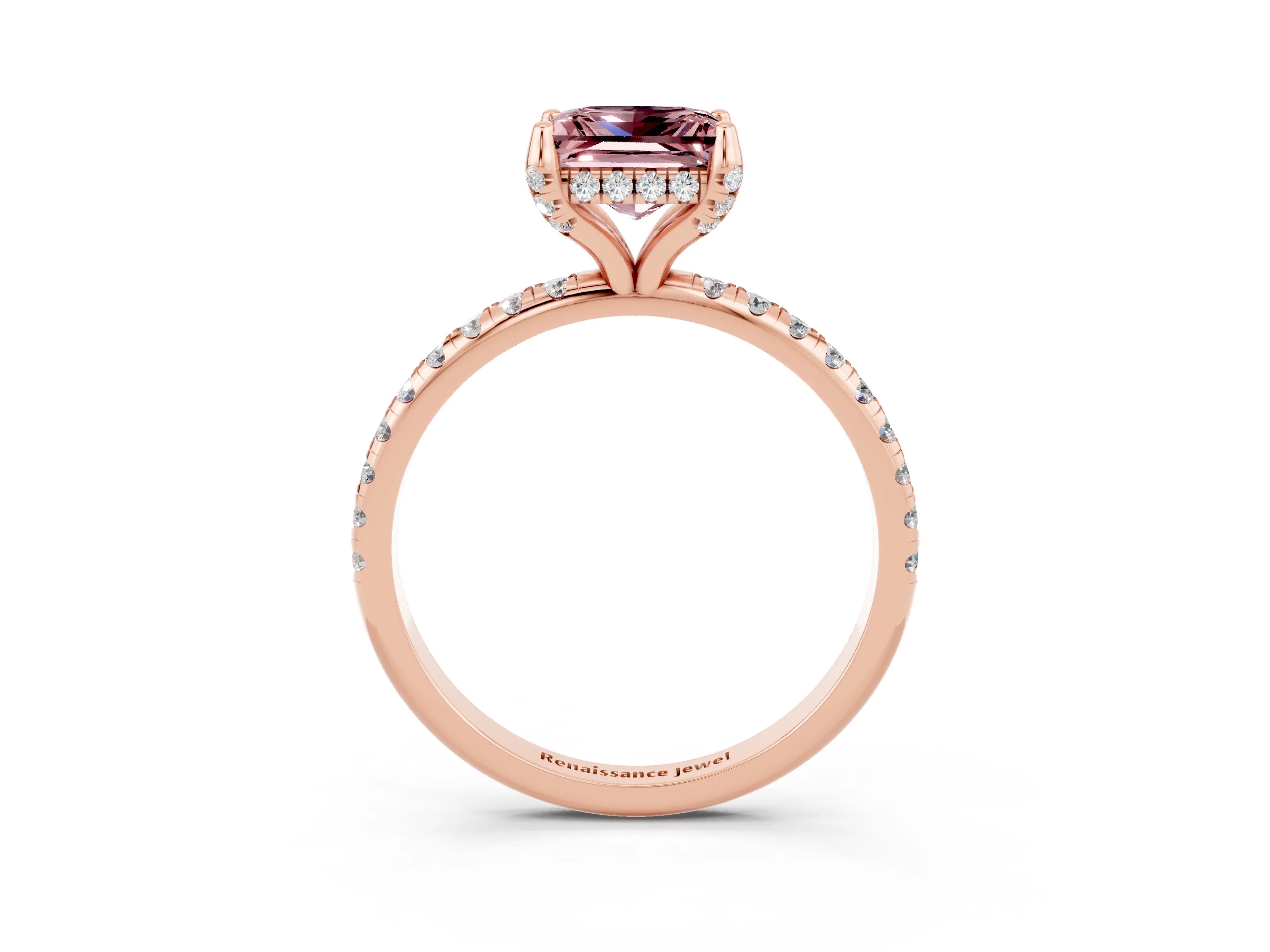 Rose gold Princess Cut Diamond Solitaire Ring with Four-Prong Setting and Pavé Band_3