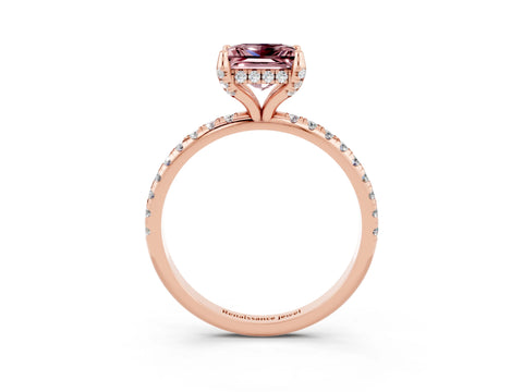 Rose gold Princess Cut Diamond Solitaire Ring with Four-Prong Setting and Pavé Band_3