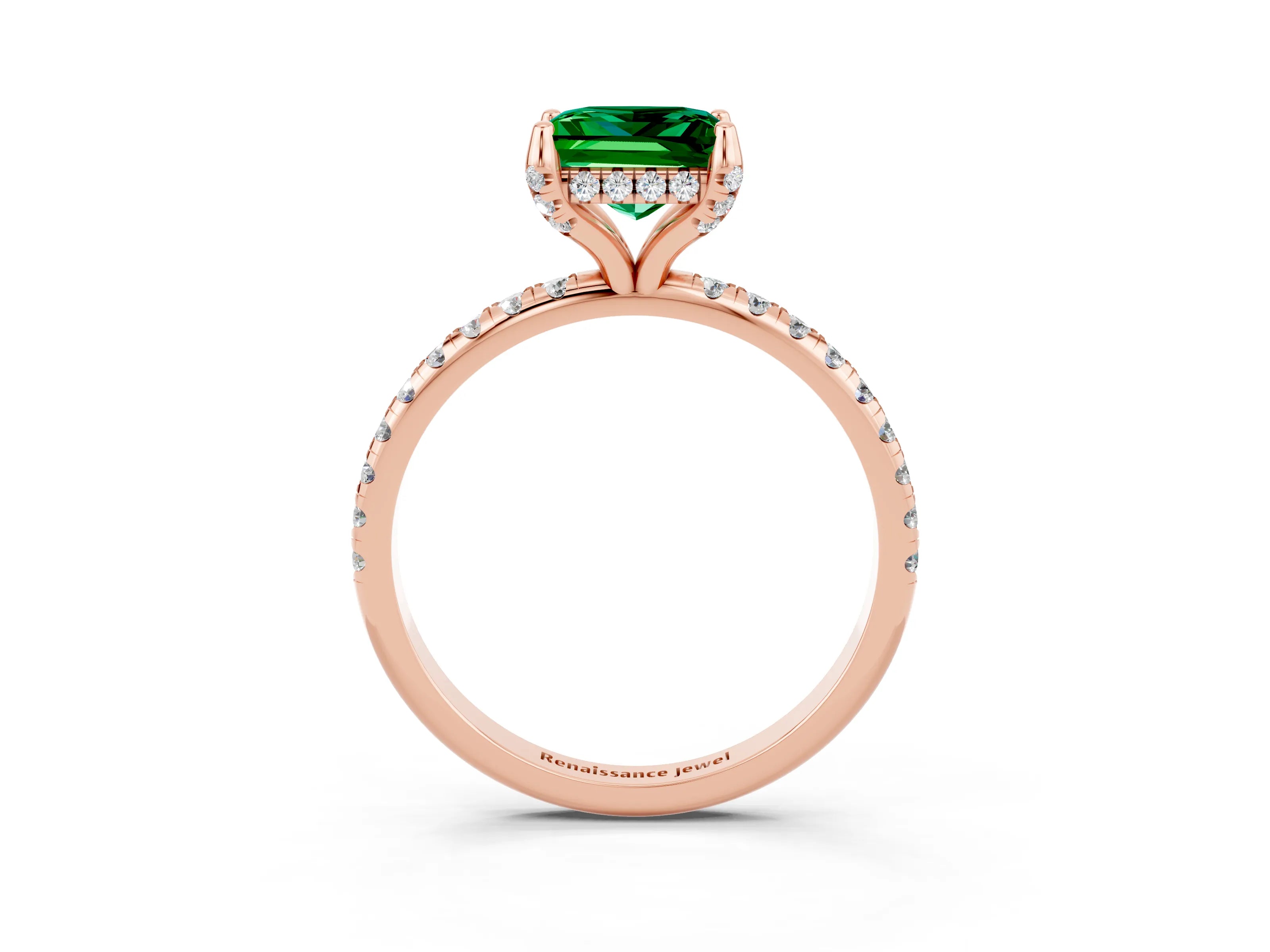 Rose gold Princess Cut Diamond Solitaire Ring with Four-Prong Setting and Pavé Band_3