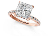 Rose gold Princess Cut Diamond Solitaire Ring with Four-Prong Setting and Pavé Band_4