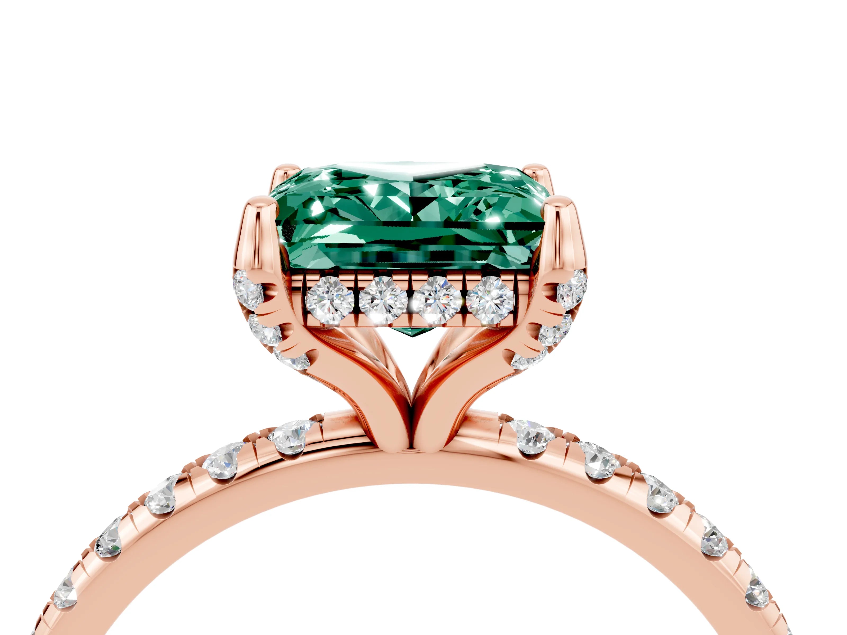 Rose gold Princess Cut Diamond Solitaire Ring with Four-Prong Setting and Pavé Band_4