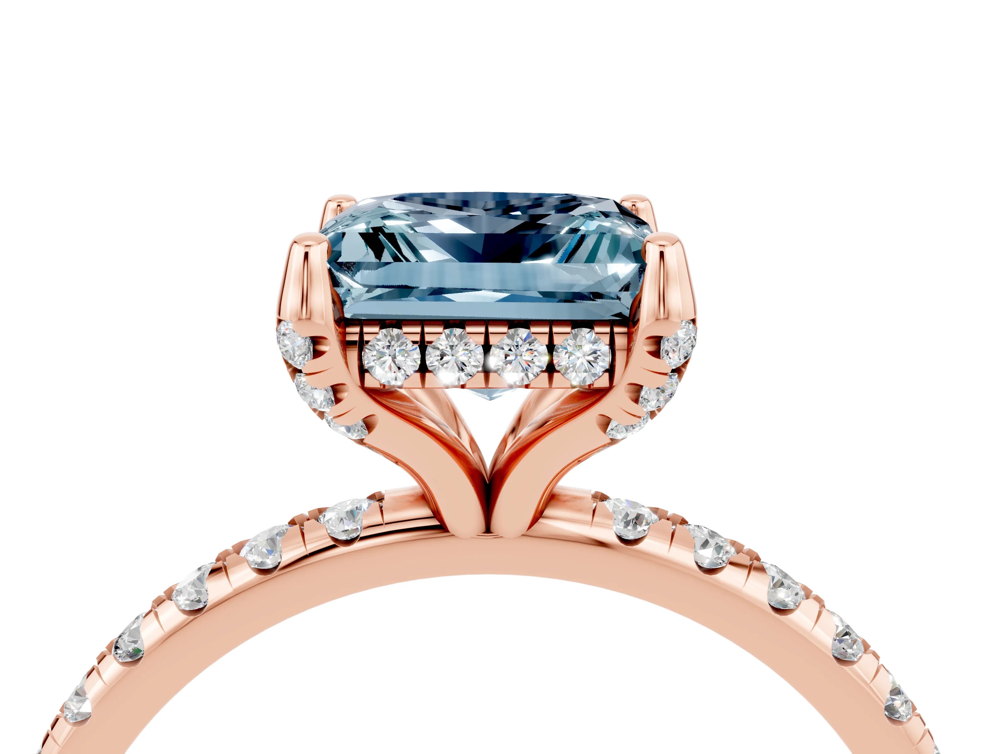 Rose gold Princess Cut Diamond Solitaire Ring with Four-Prong Setting and Pavé Band_4