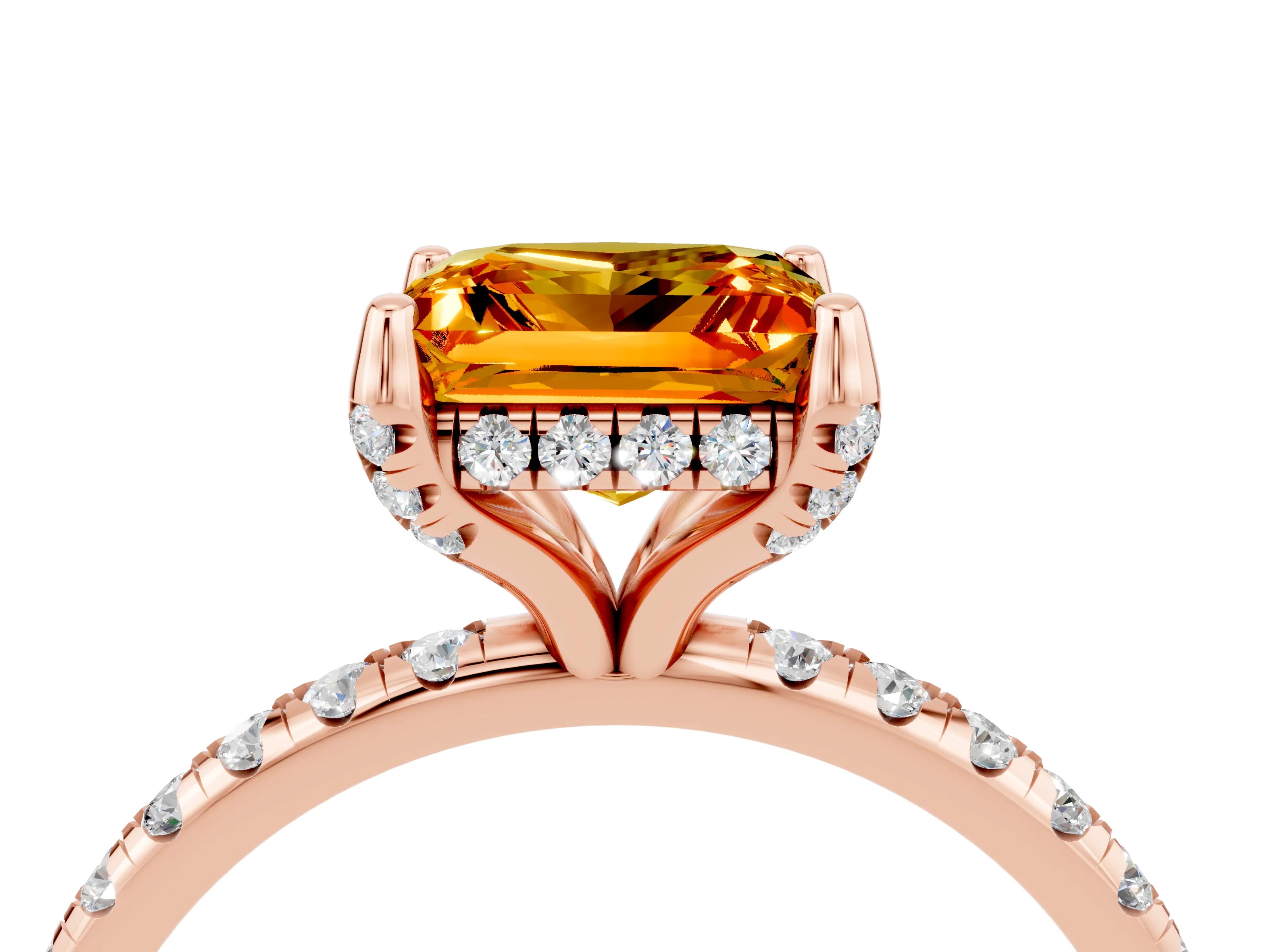Rose gold Princess Cut Diamond Solitaire Ring with Four-Prong Setting and Pavé Band_4