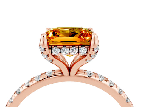 Rose gold Princess Cut Diamond Solitaire Ring with Four-Prong Setting and Pavé Band_4