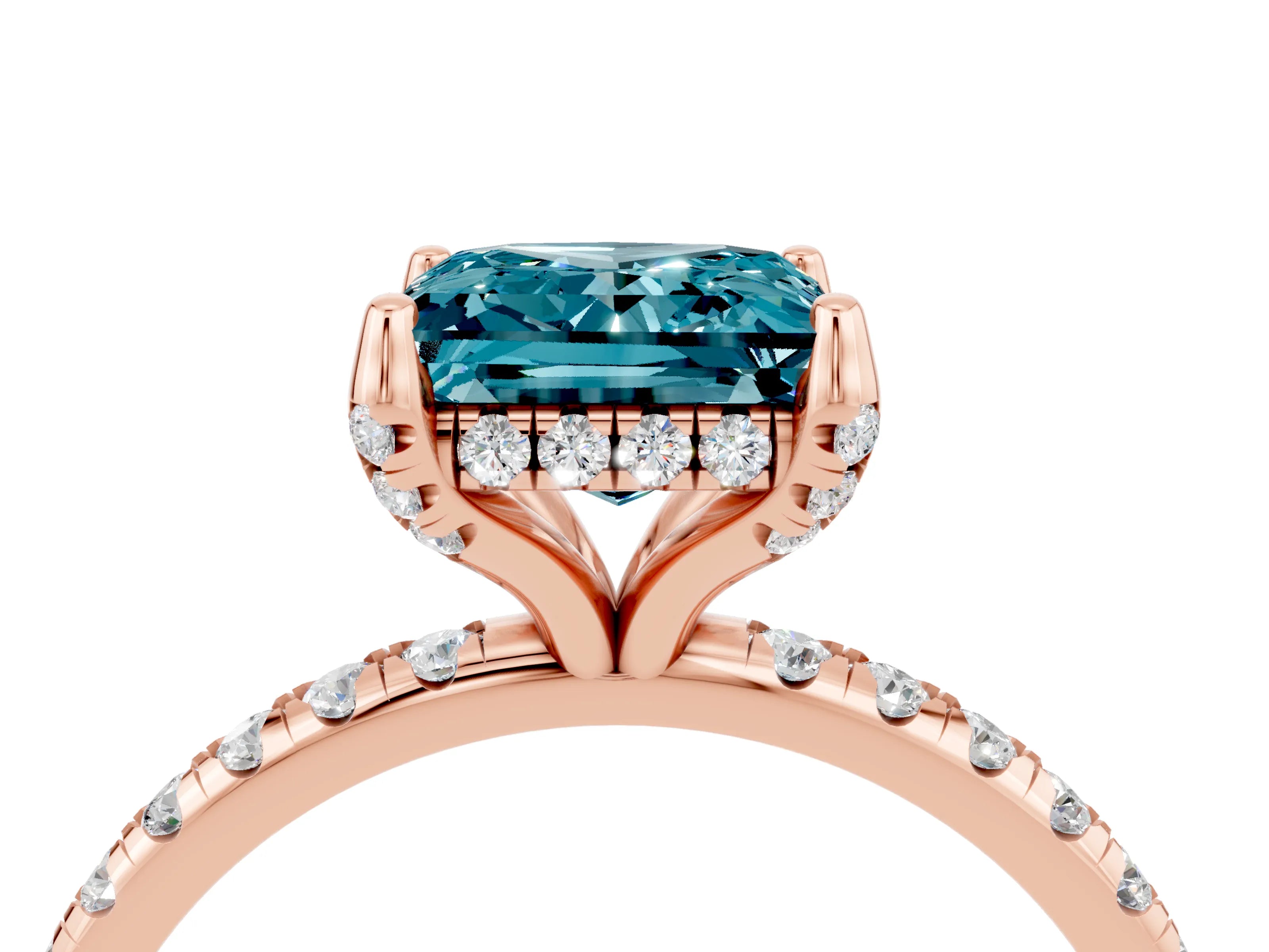 Rose gold Princess Cut Diamond Solitaire Ring with Four-Prong Setting and Pavé Band_4