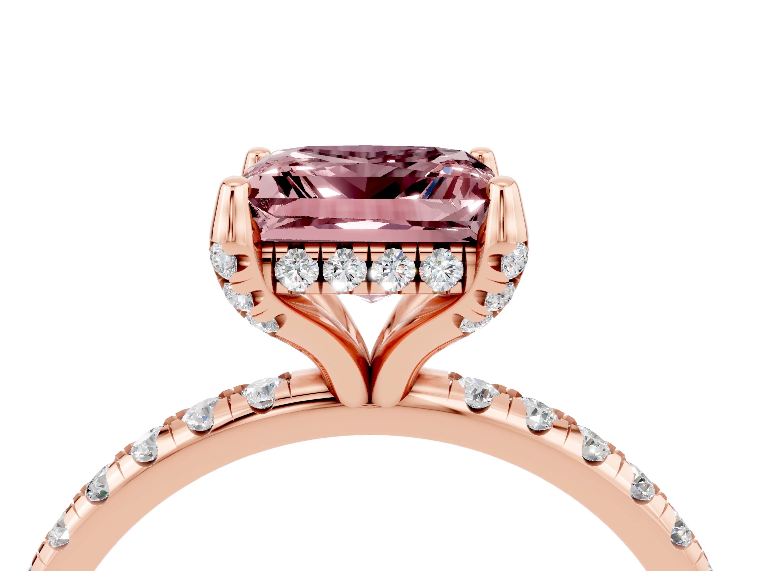 Rose gold Princess Cut Diamond Solitaire Ring with Four-Prong Setting and Pavé Band_4