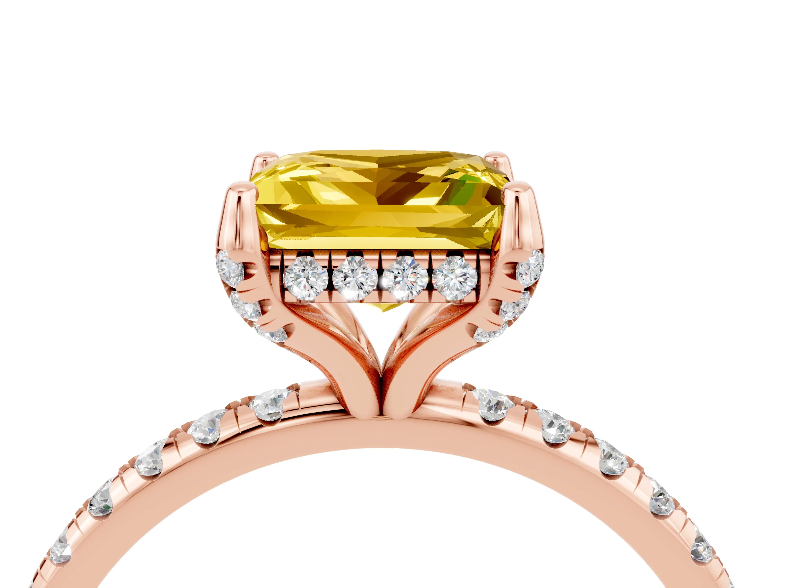 Rose gold Princess Cut Diamond Solitaire Ring with Four-Prong Setting and Pavé Band_4