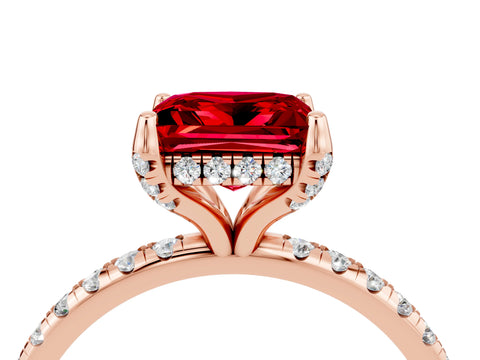 Rose gold Princess Cut Diamond Solitaire Ring with Four-Prong Setting and Pavé Band_4