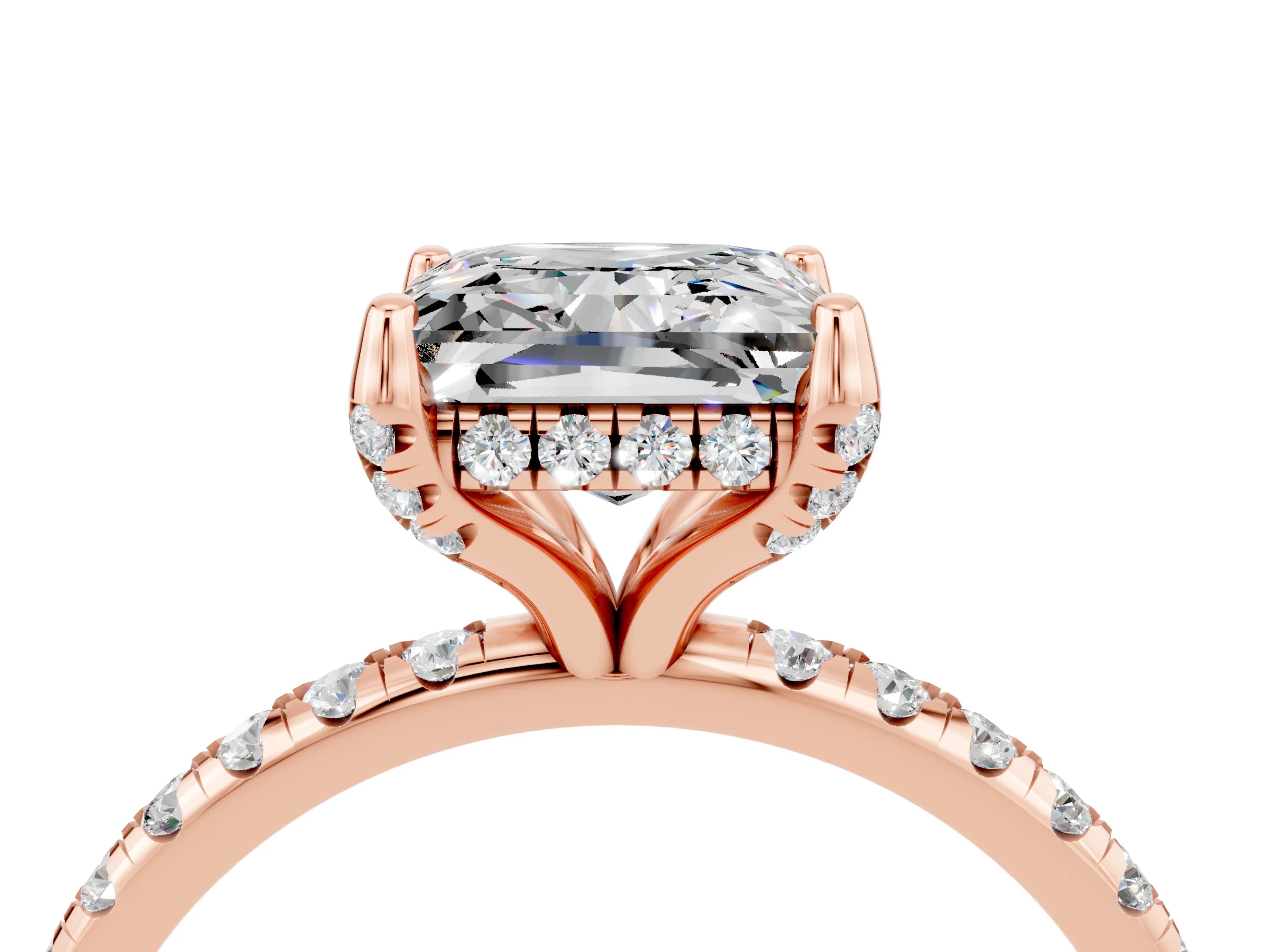 Rose gold Princess Cut Diamond Solitaire Ring with Four-Prong Setting and Pavé Band_4