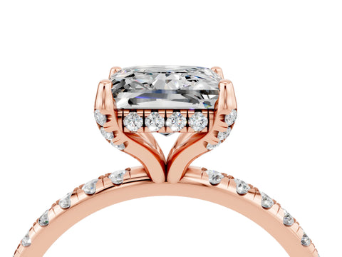 Rose gold Princess Cut Diamond Solitaire Ring with Four-Prong Setting and Pavé Band_4