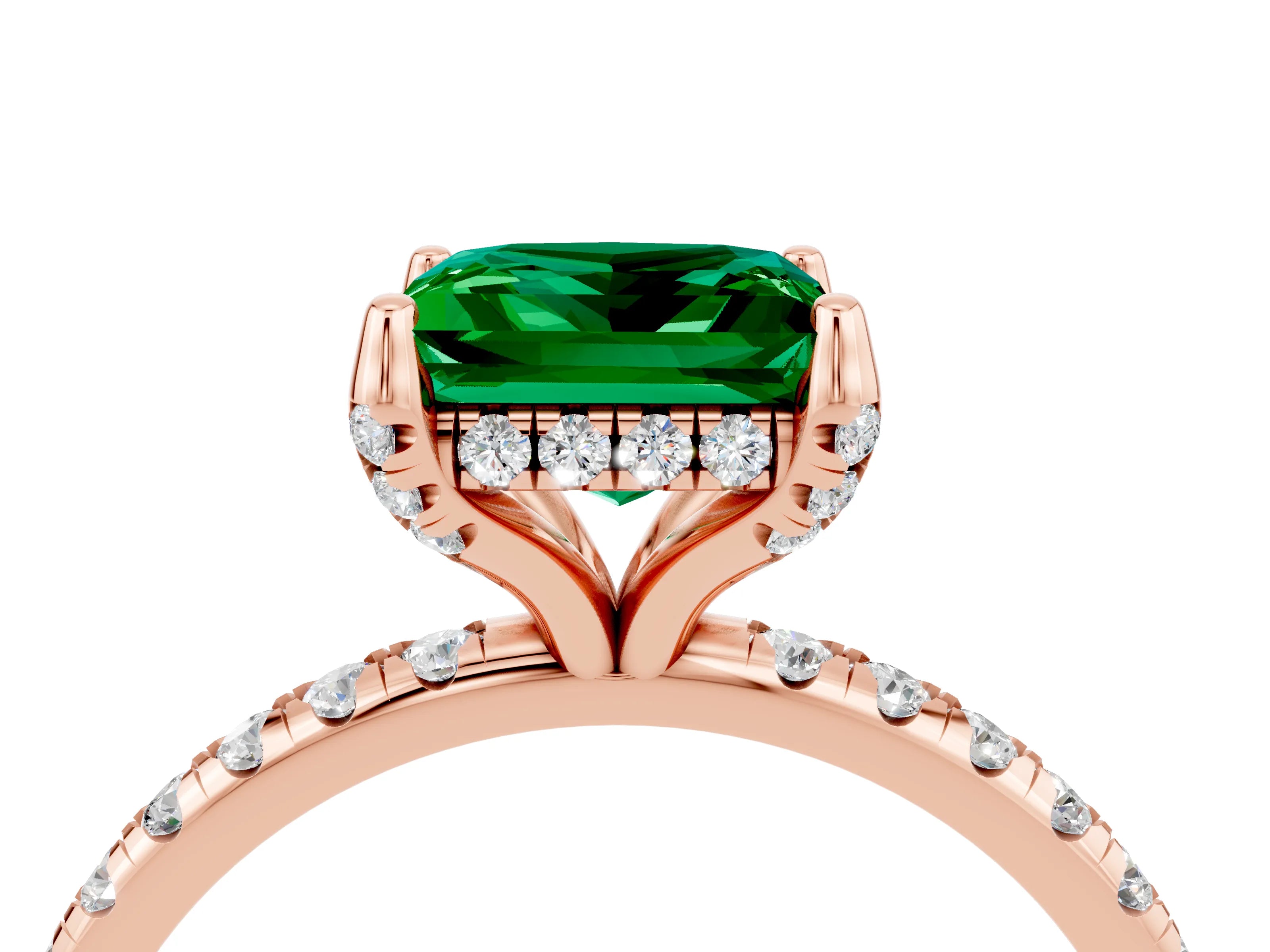 Rose gold Princess Cut Diamond Solitaire Ring with Four-Prong Setting and Pavé Band_4