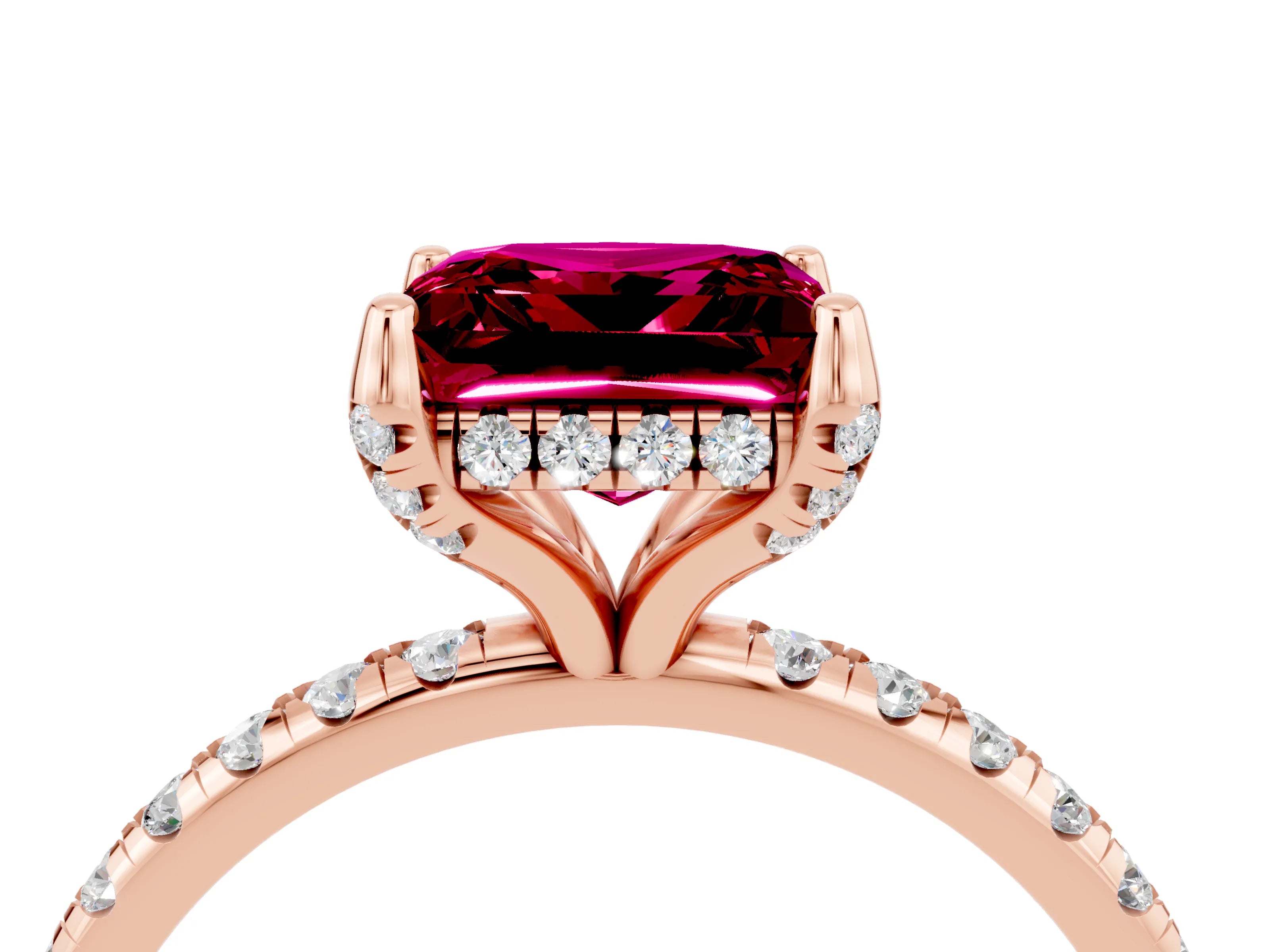 Rose gold Princess Cut Diamond Solitaire Ring with Four-Prong Setting and Pavé Band_4