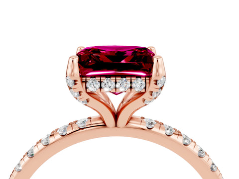 Rose gold Princess Cut Diamond Solitaire Ring with Four-Prong Setting and Pavé Band_4