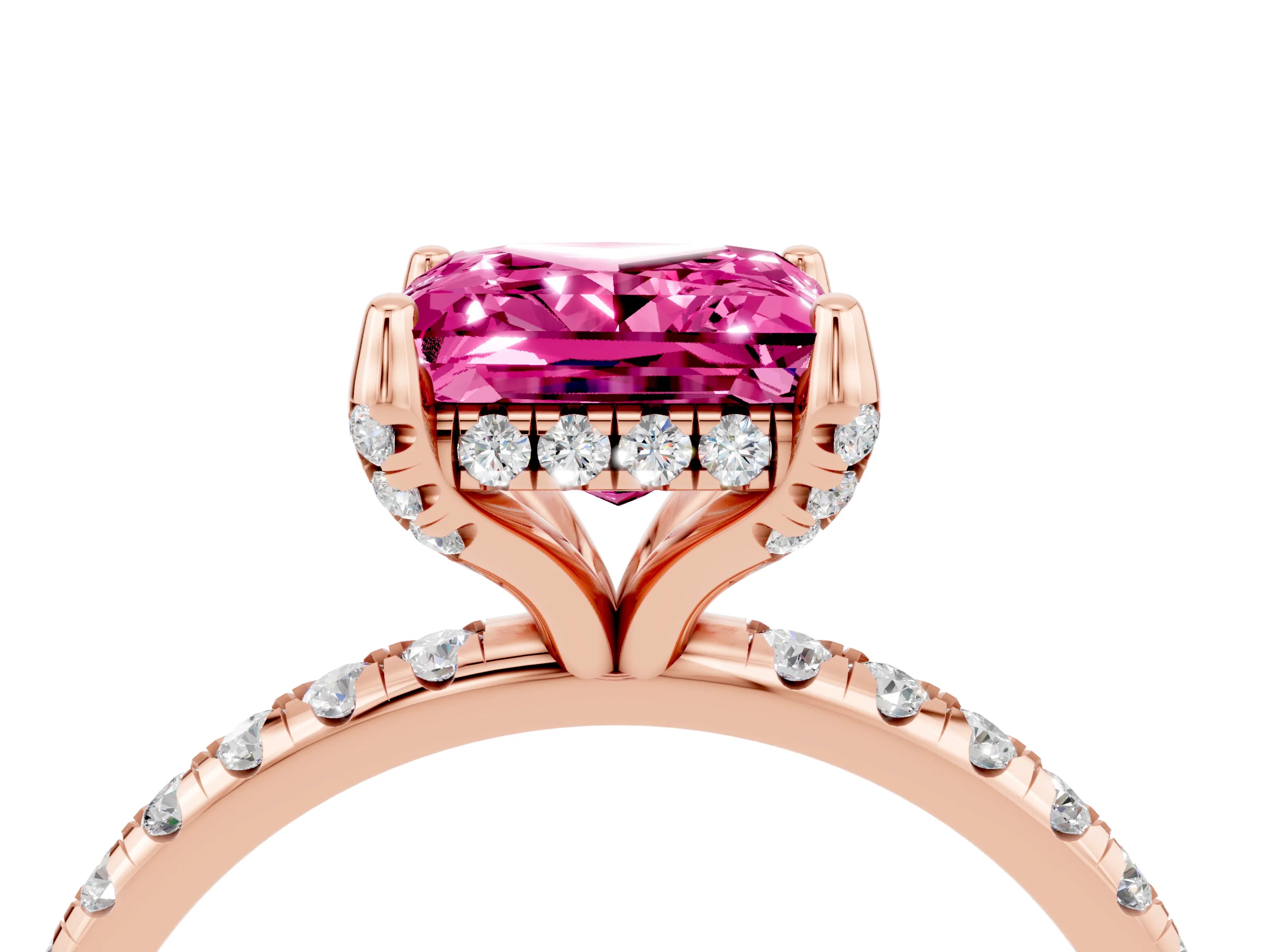 Rose gold Princess Cut Diamond Solitaire Ring with Four-Prong Setting and Pavé Band_4