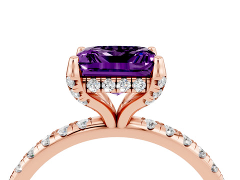Rose gold Princess Cut Diamond Solitaire Ring with Four-Prong Setting and Pavé Band_4