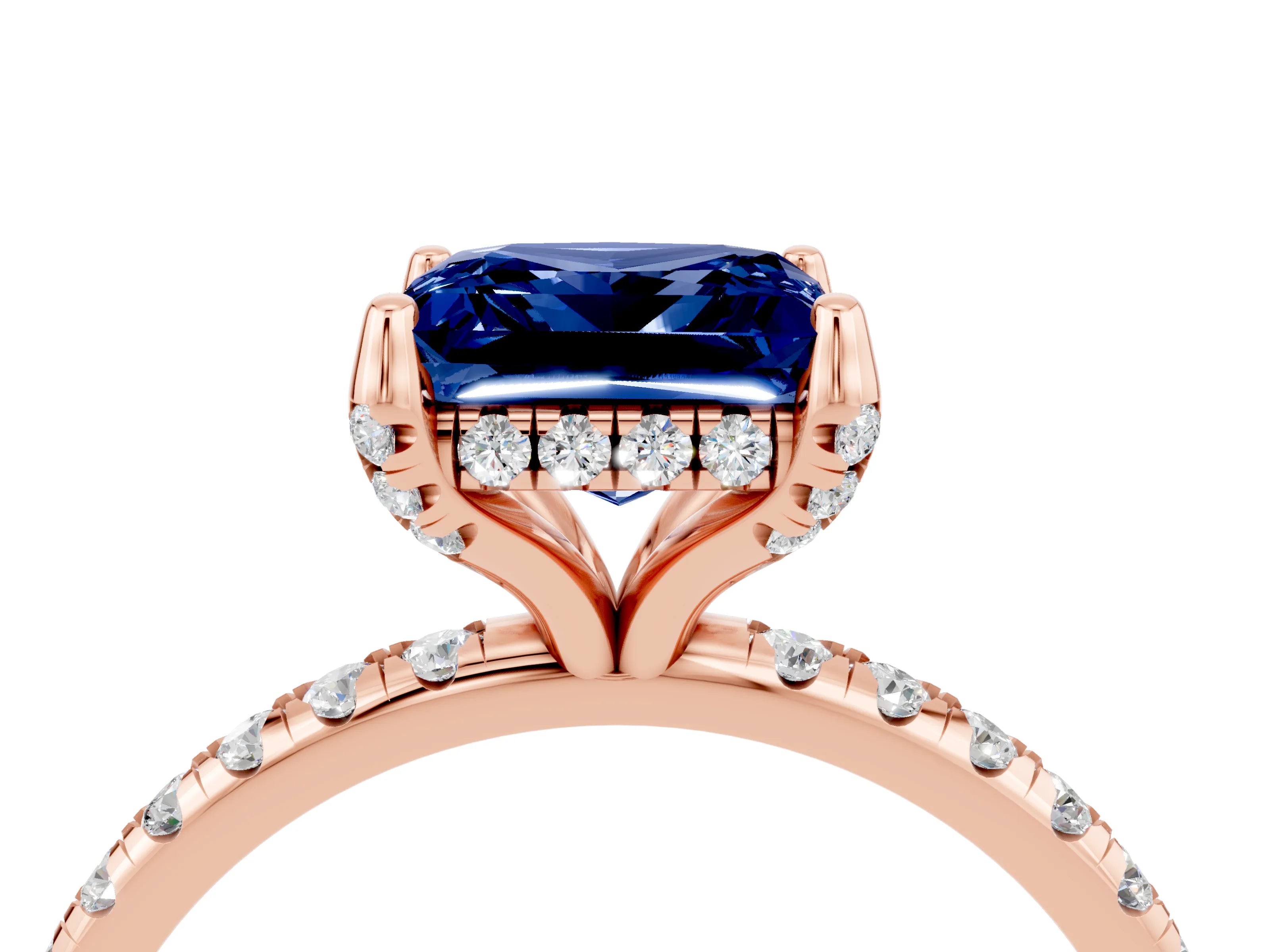 Rose gold Princess Cut Diamond Solitaire Ring with Four-Prong Setting and Pavé Band_4