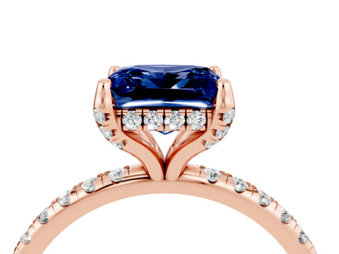 Rose gold Princess Cut Diamond Solitaire Ring with Four-Prong Setting and Pavé Band_4