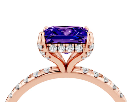 Rose gold Princess Cut Diamond Solitaire Ring with Four-Prong Setting and Pavé Band_4