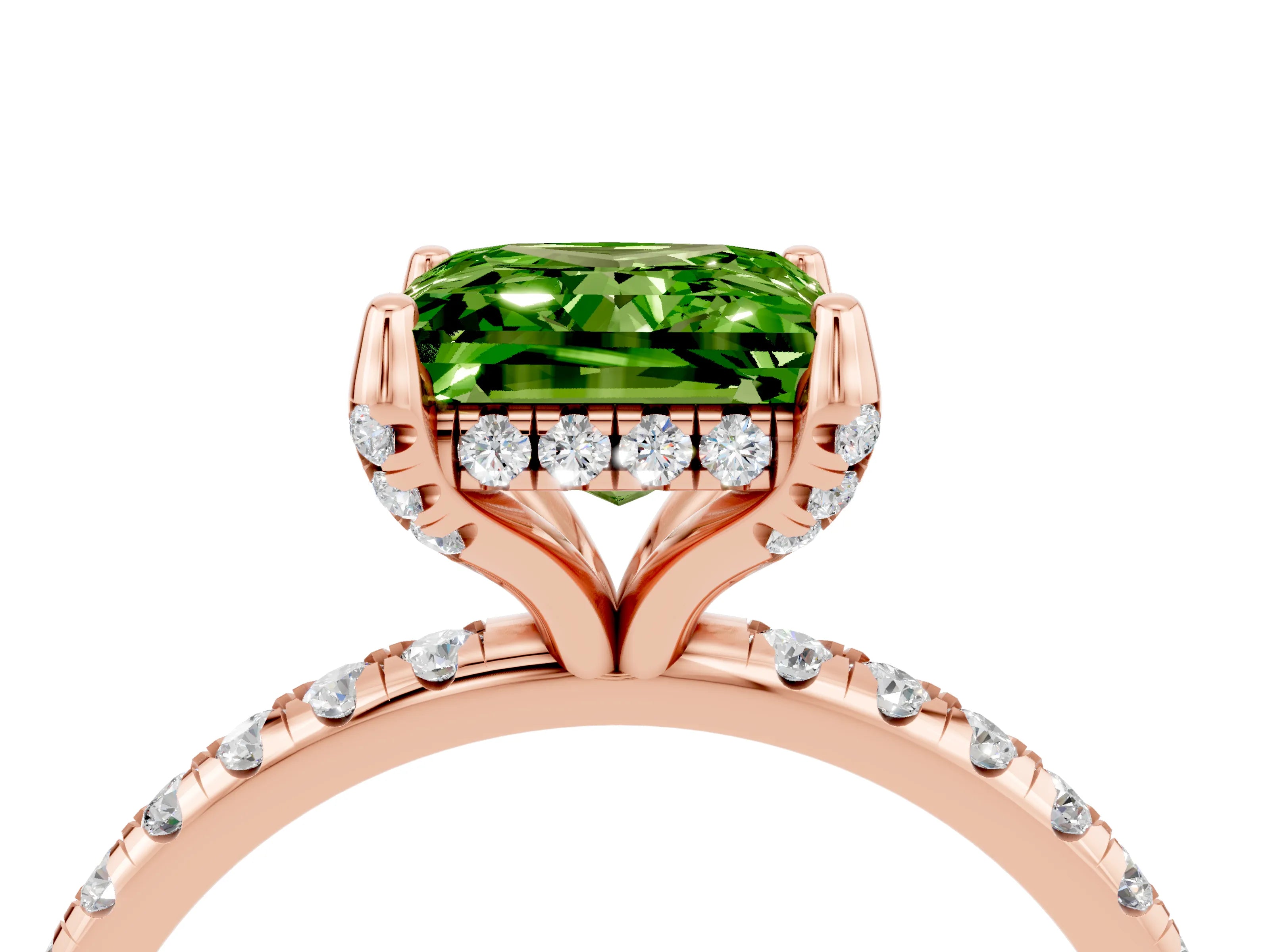 Rose gold Princess Cut Diamond Solitaire Ring with Four-Prong Setting and Pavé Band_4