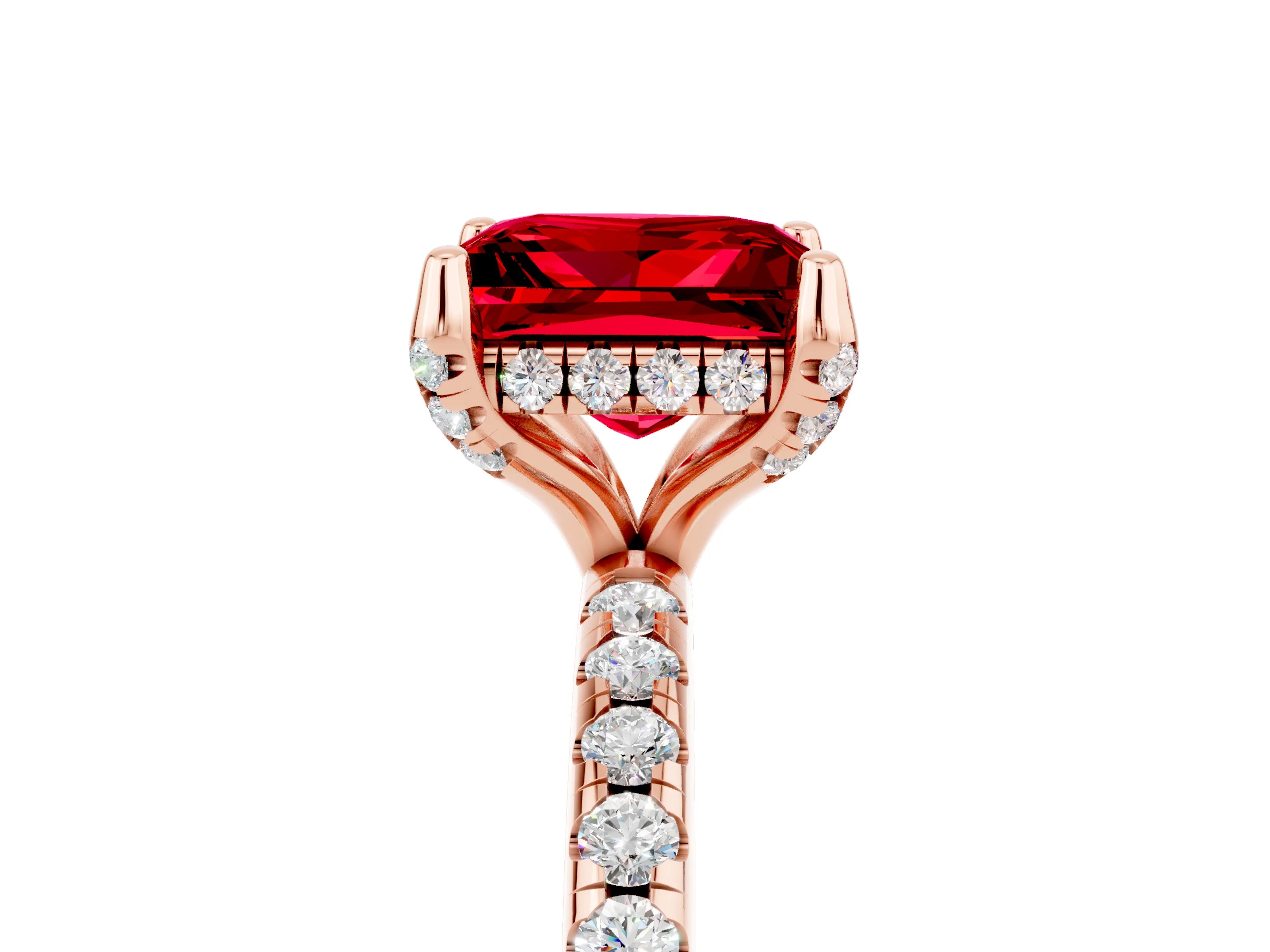 Rose gold Princess Cut Diamond Solitaire Ring with Four-Prong Setting and Pavé Band_5