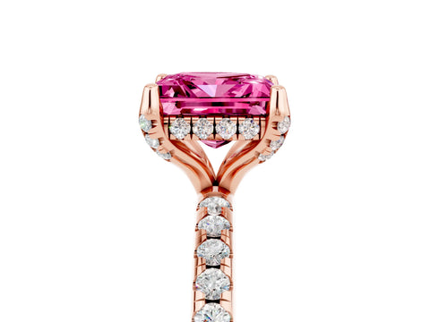 Rose gold Princess Cut Diamond Solitaire Ring with Four-Prong Setting and Pavé Band_5