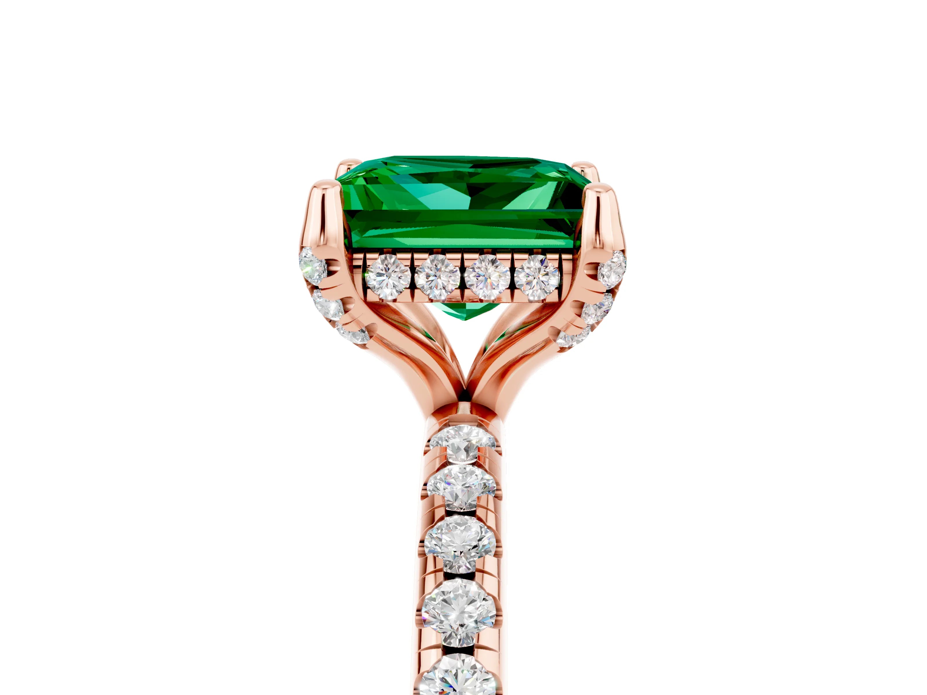 Rose gold Princess Cut Diamond Solitaire Ring with Four-Prong Setting and Pavé Band_5