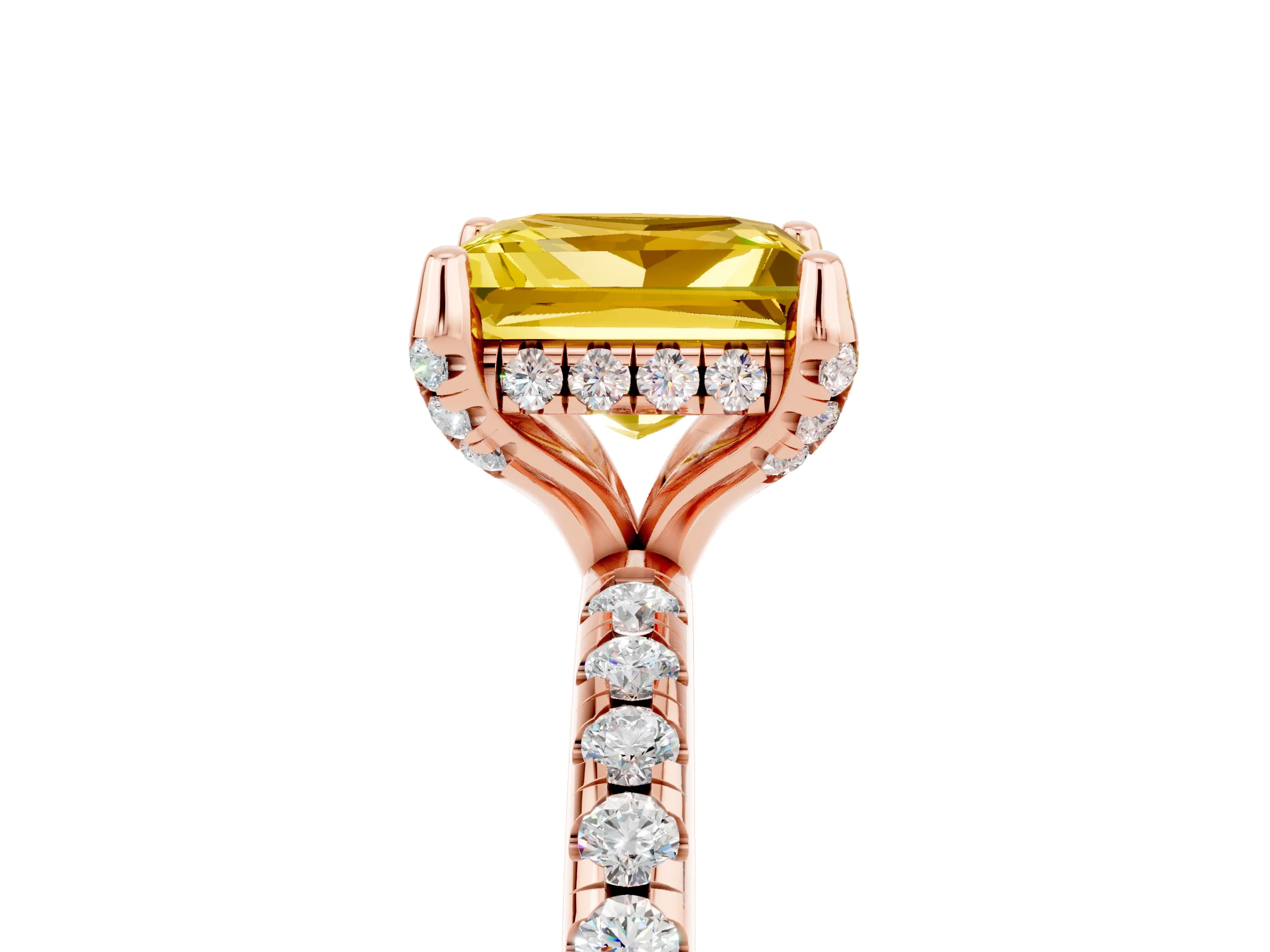 Rose gold Princess Cut Diamond Solitaire Ring with Four-Prong Setting and Pavé Band_5