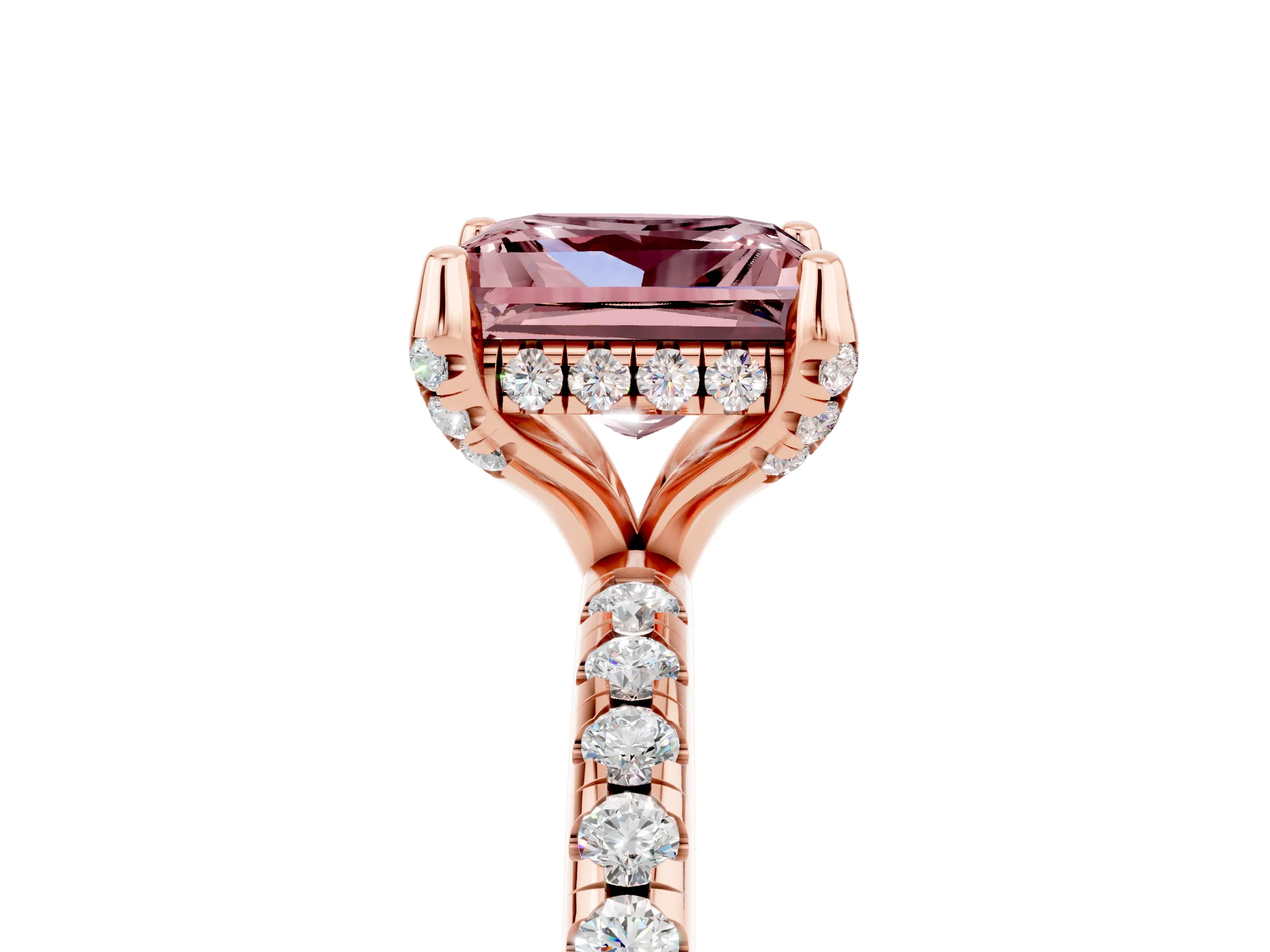 Rose gold Princess Cut Diamond Solitaire Ring with Four-Prong Setting and Pavé Band_5