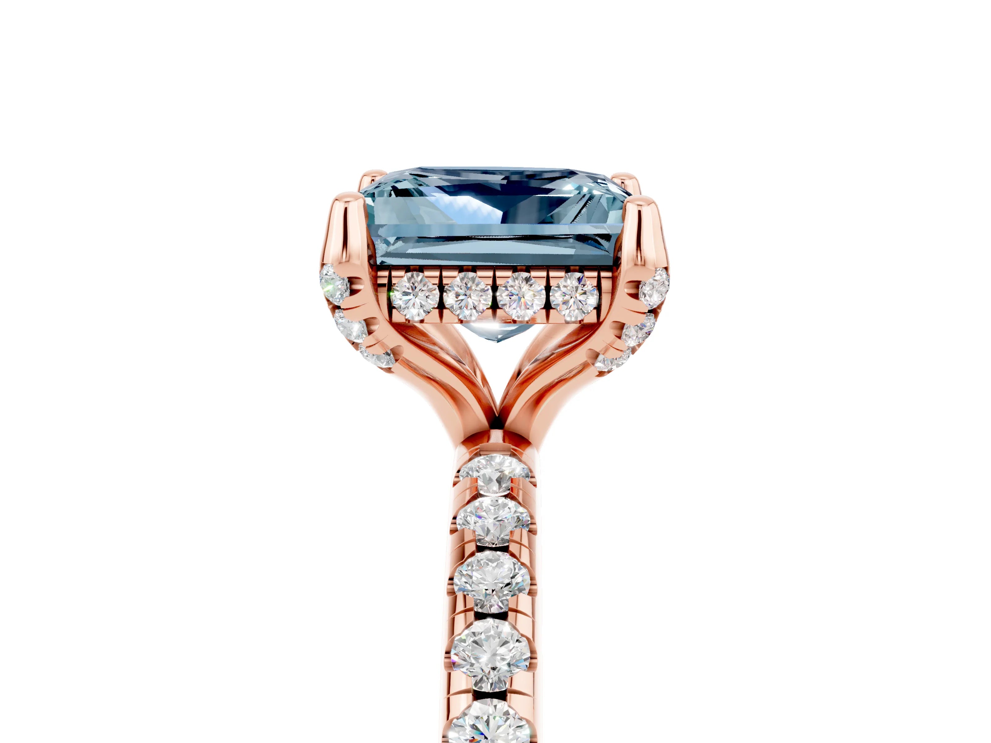 Rose gold Princess Cut Diamond Solitaire Ring with Four-Prong Setting and Pavé Band_5