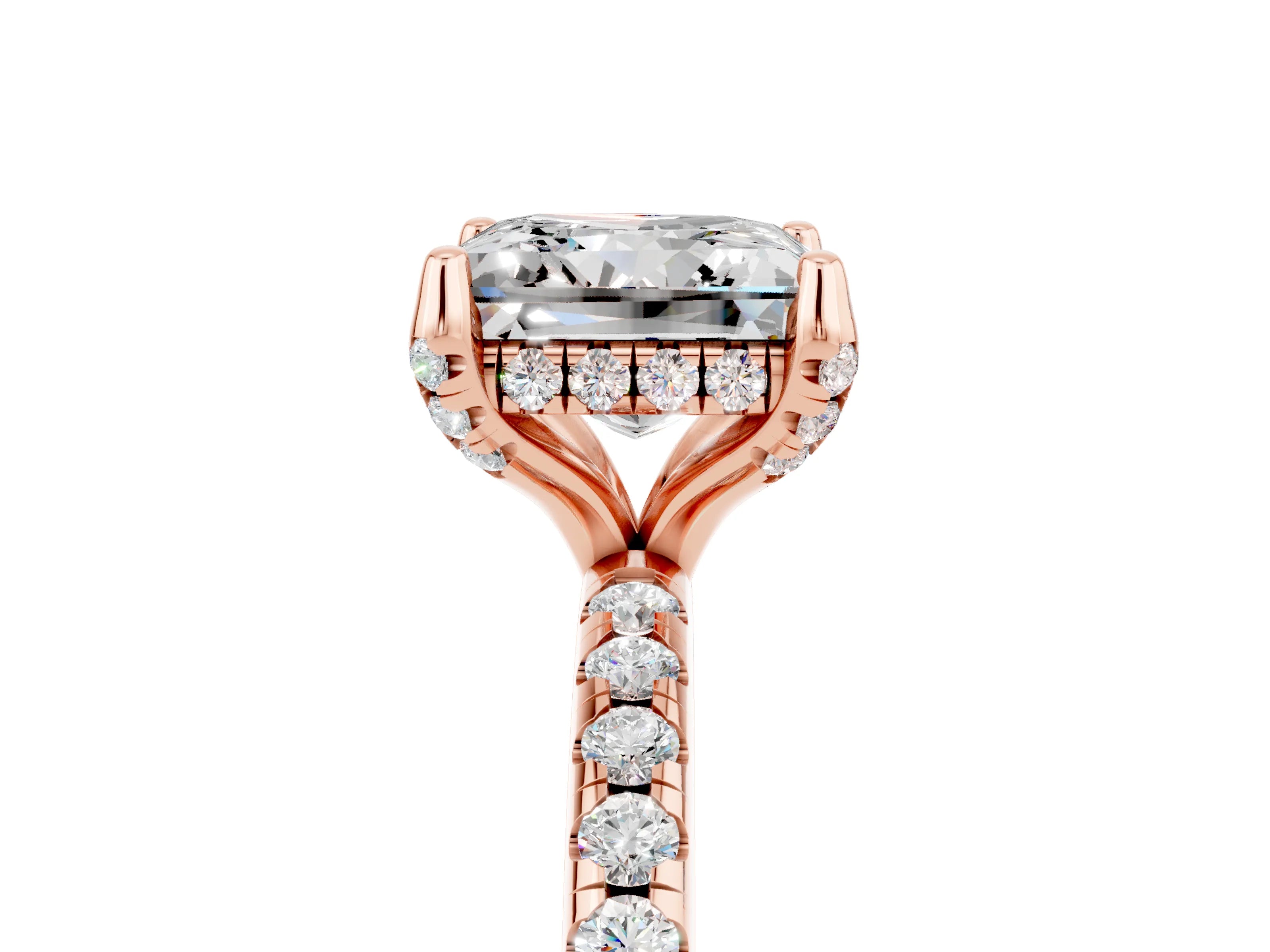 Rose gold Princess Cut Diamond Solitaire Ring with Four-Prong Setting and Pavé Band_5