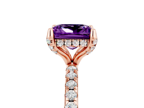 Rose gold Princess Cut Diamond Solitaire Ring with Four-Prong Setting and Pavé Band_5